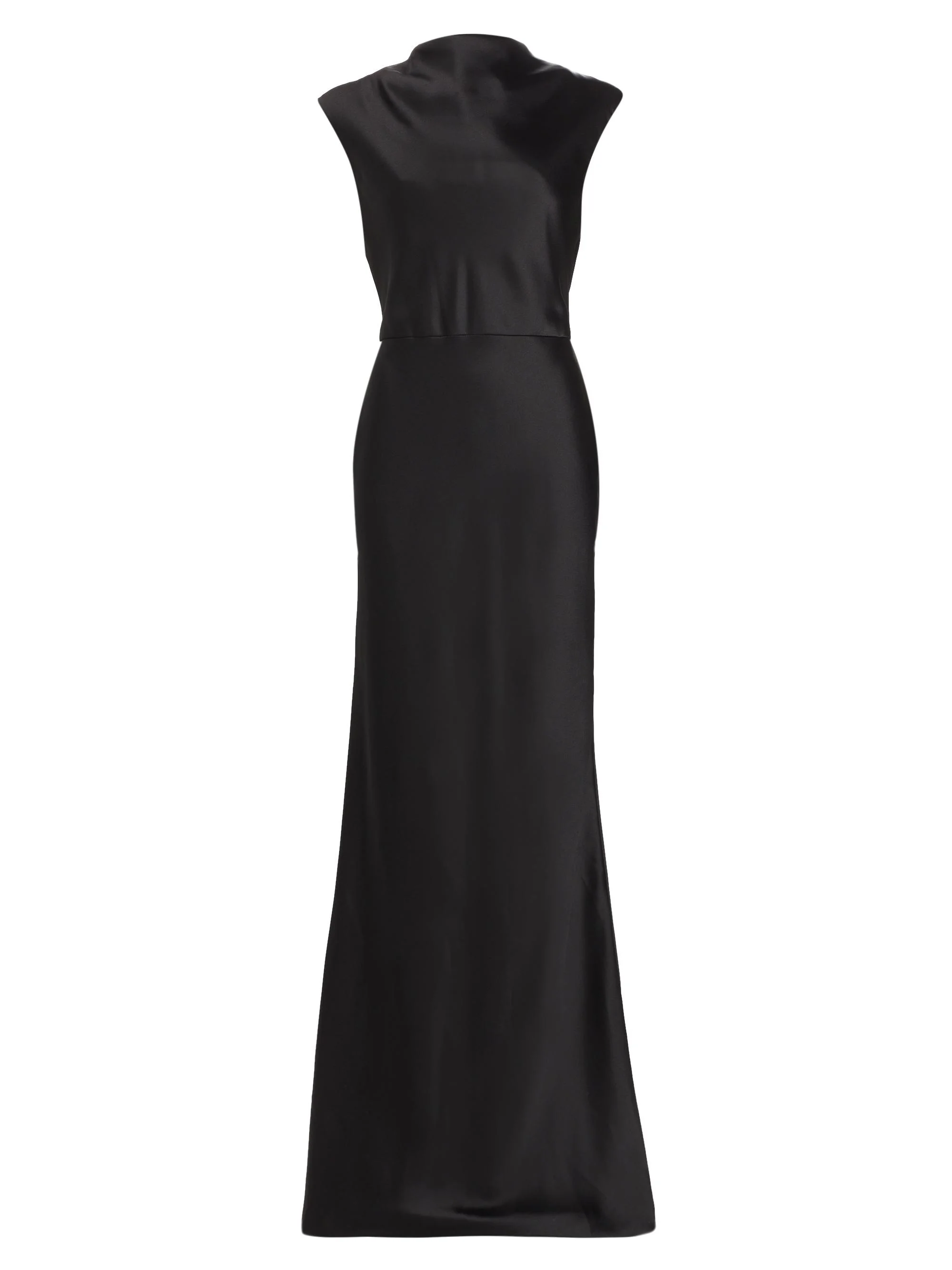 Women's Satin High Cowlneck A-Line Gown - Black - 1