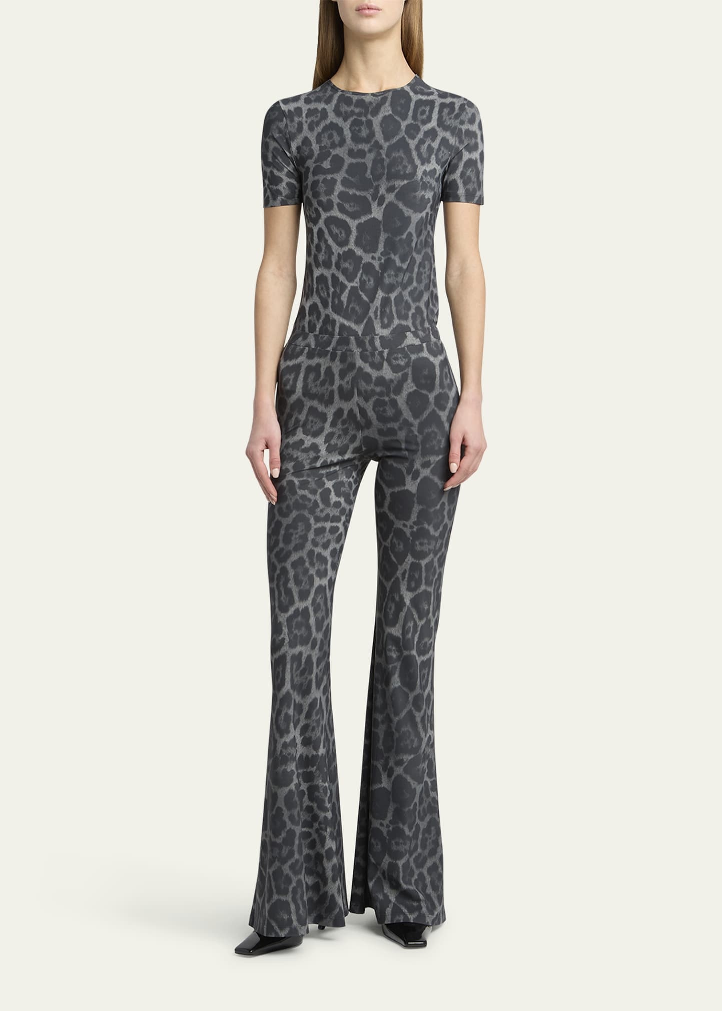 Flared Leopard Print Pants - 2