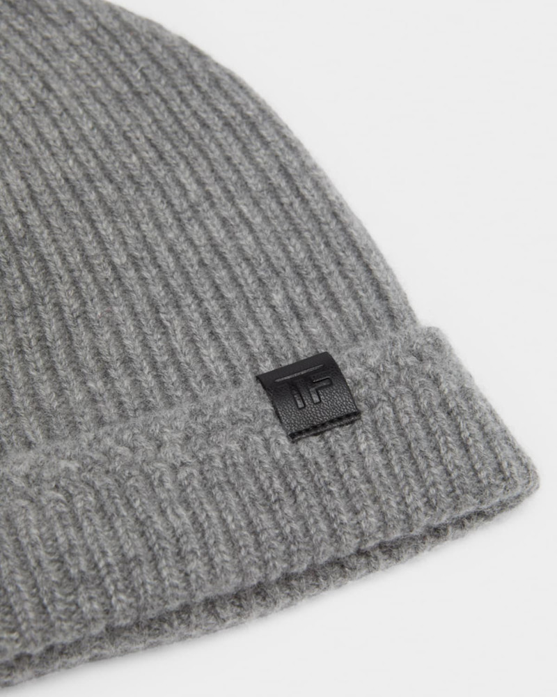 TOM FORD Men's Ribbed Cashmere TF-Tab Beanie Hat outlook