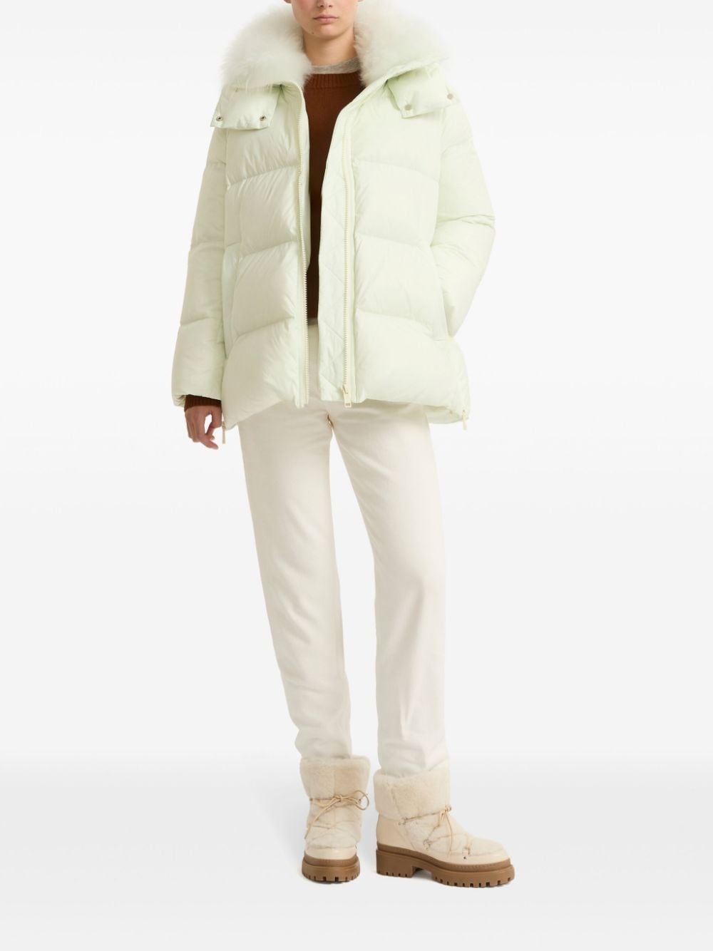 shearling-trimmed down jacket - 2