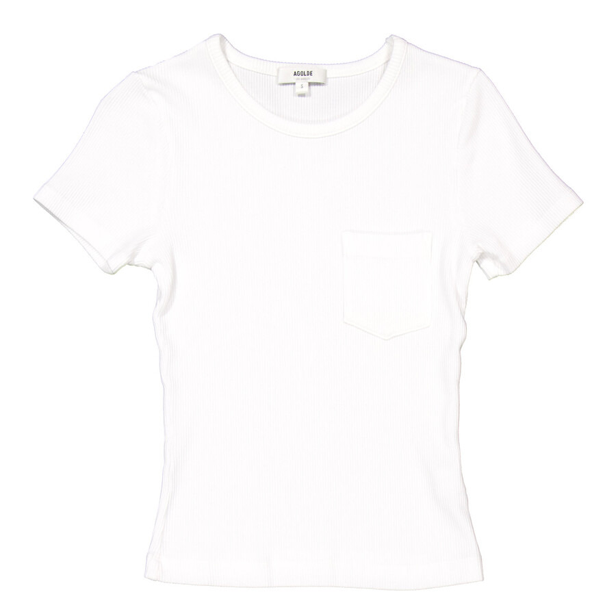Agolde Ladies White Arlo Rib Pocket Tee - 5