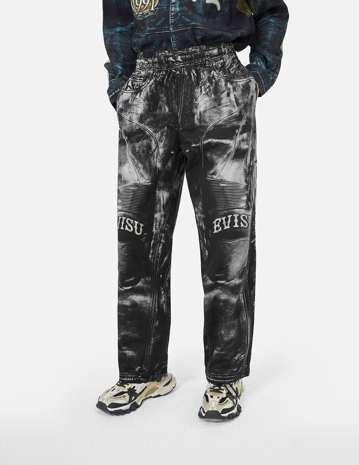 Multi-replicate Print Wide-leg Biker Pants - 4