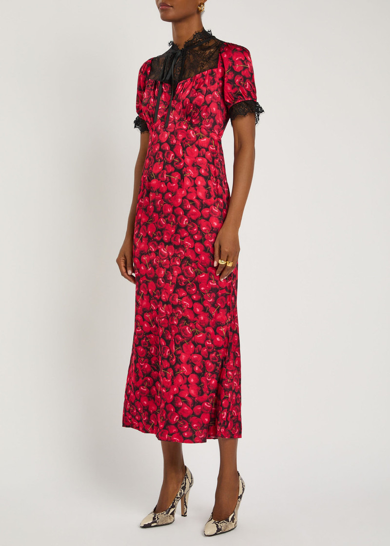 Never Fully Dressed Never Fully Dressed Lyla Cherry-print Lace and Satin Midi Dress outlook