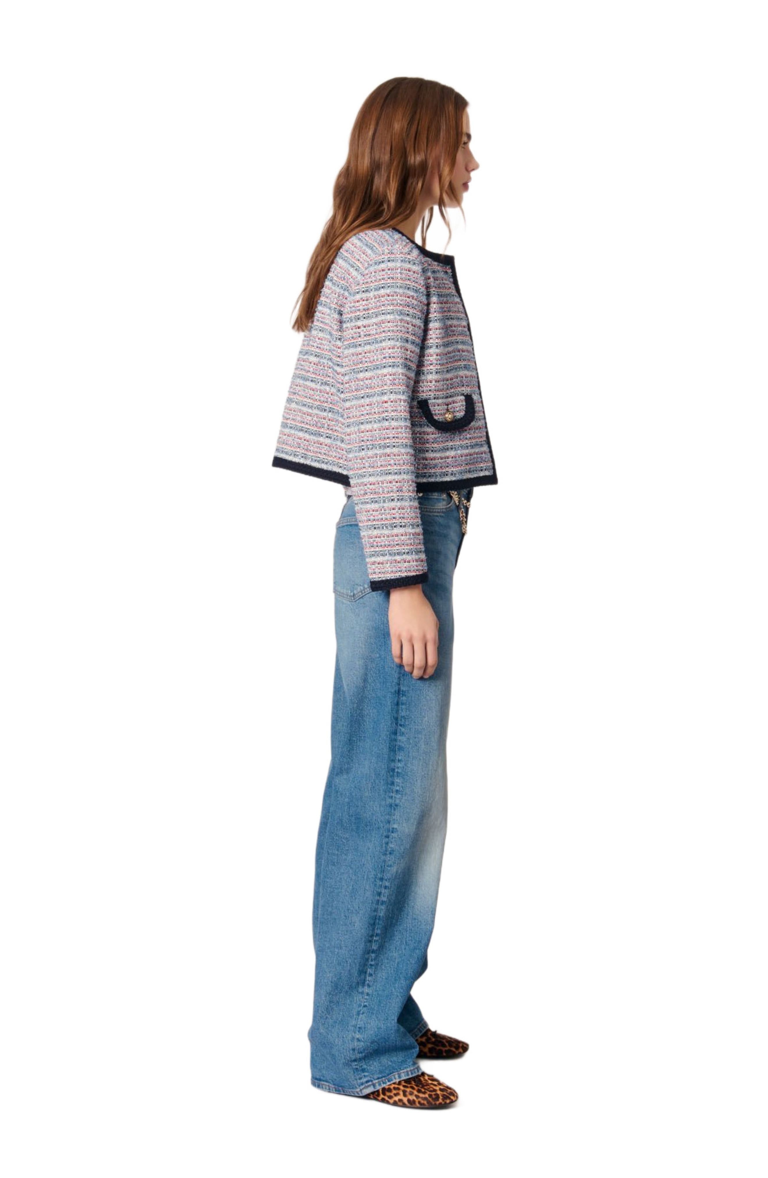 maje Short tweed jacket in Blue /Red at Nordstrom - 4