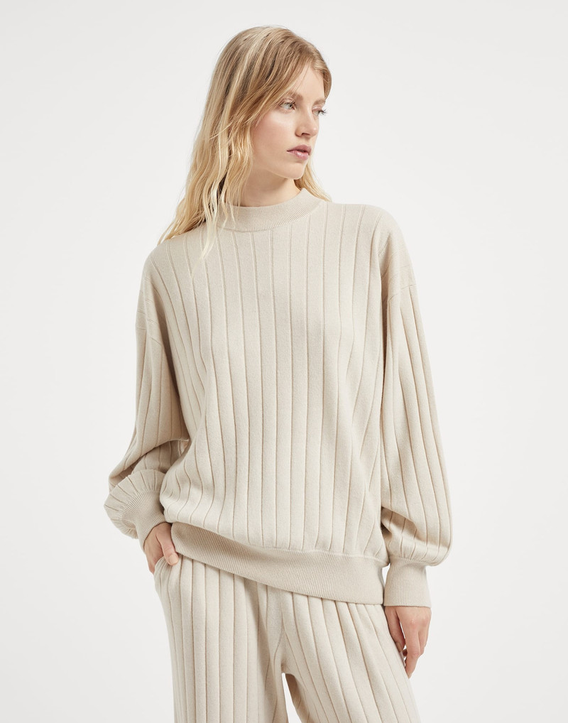 Cashmere flat rib sweater with monili - 1
