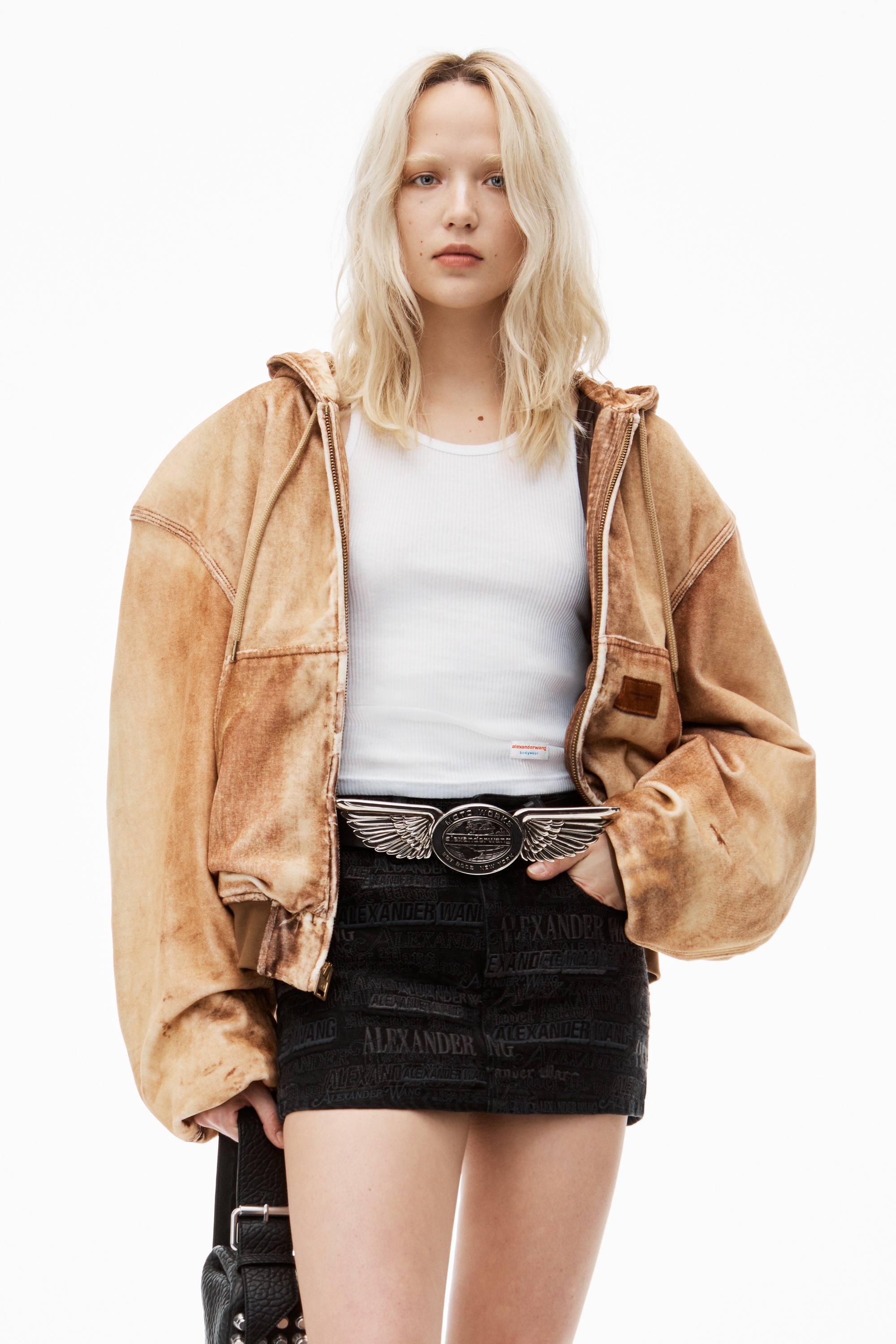 newsprint logo-embroidered mini skort in denim - 6