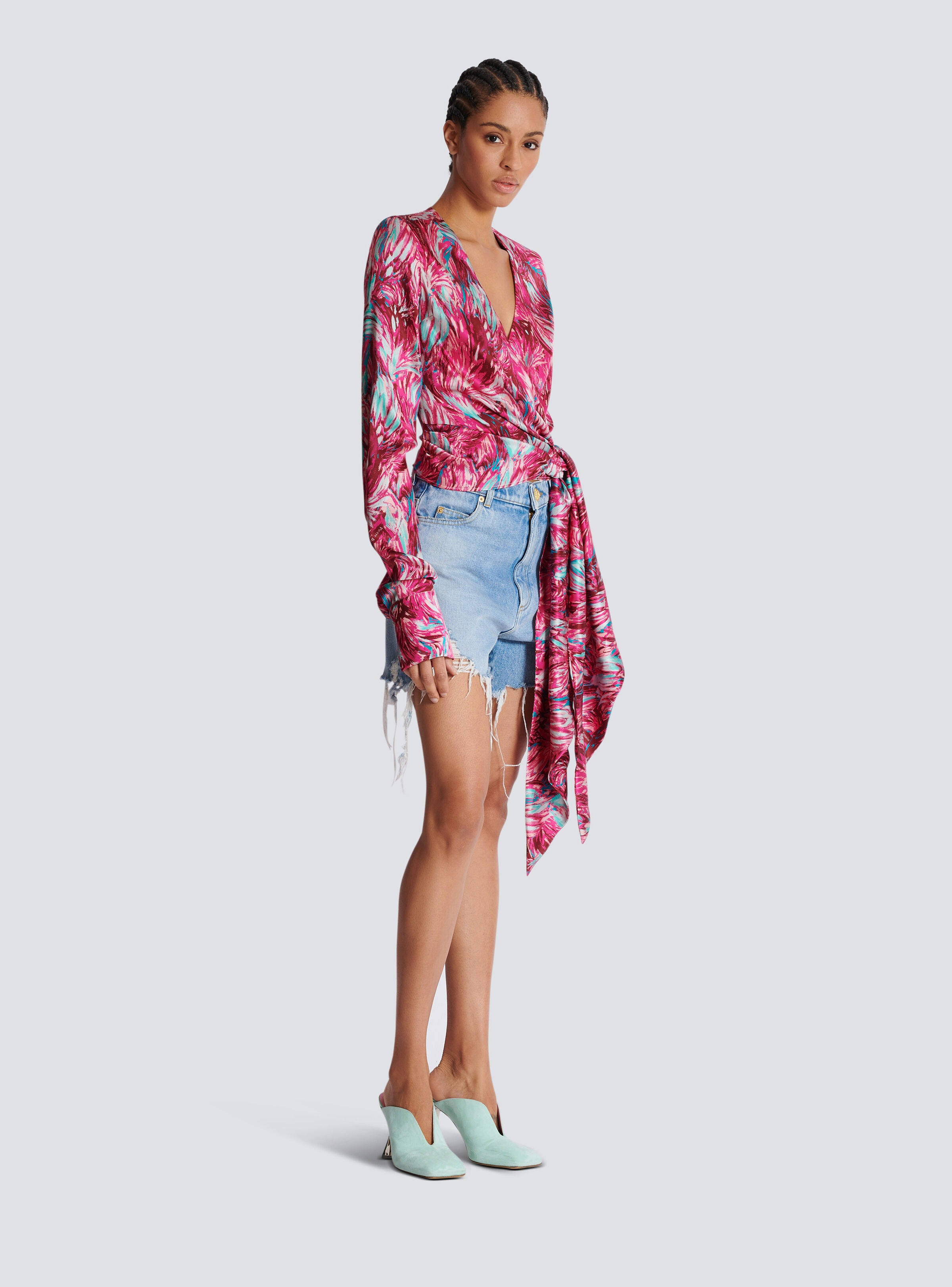 Feather print satin wrap blouse - 3