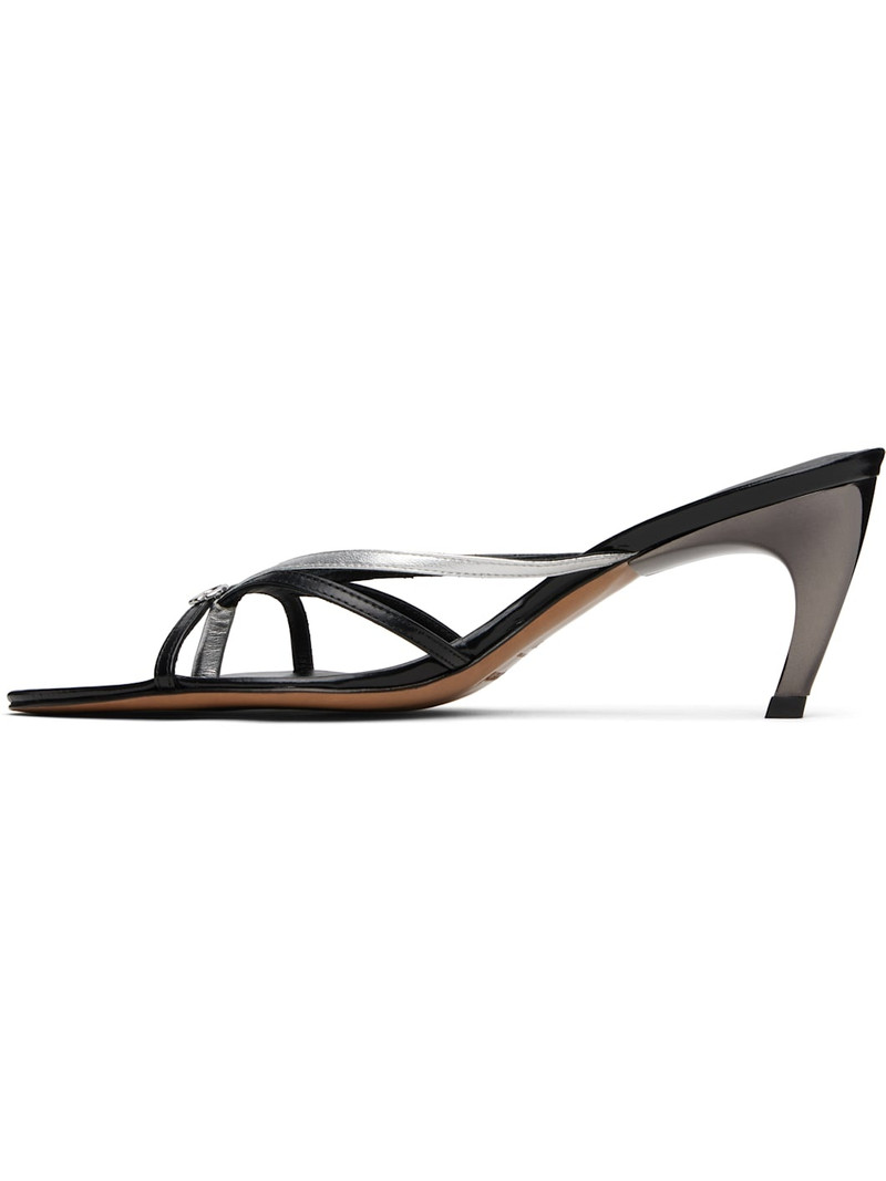 Black & Silver Low Strap Heeled Sandals 3