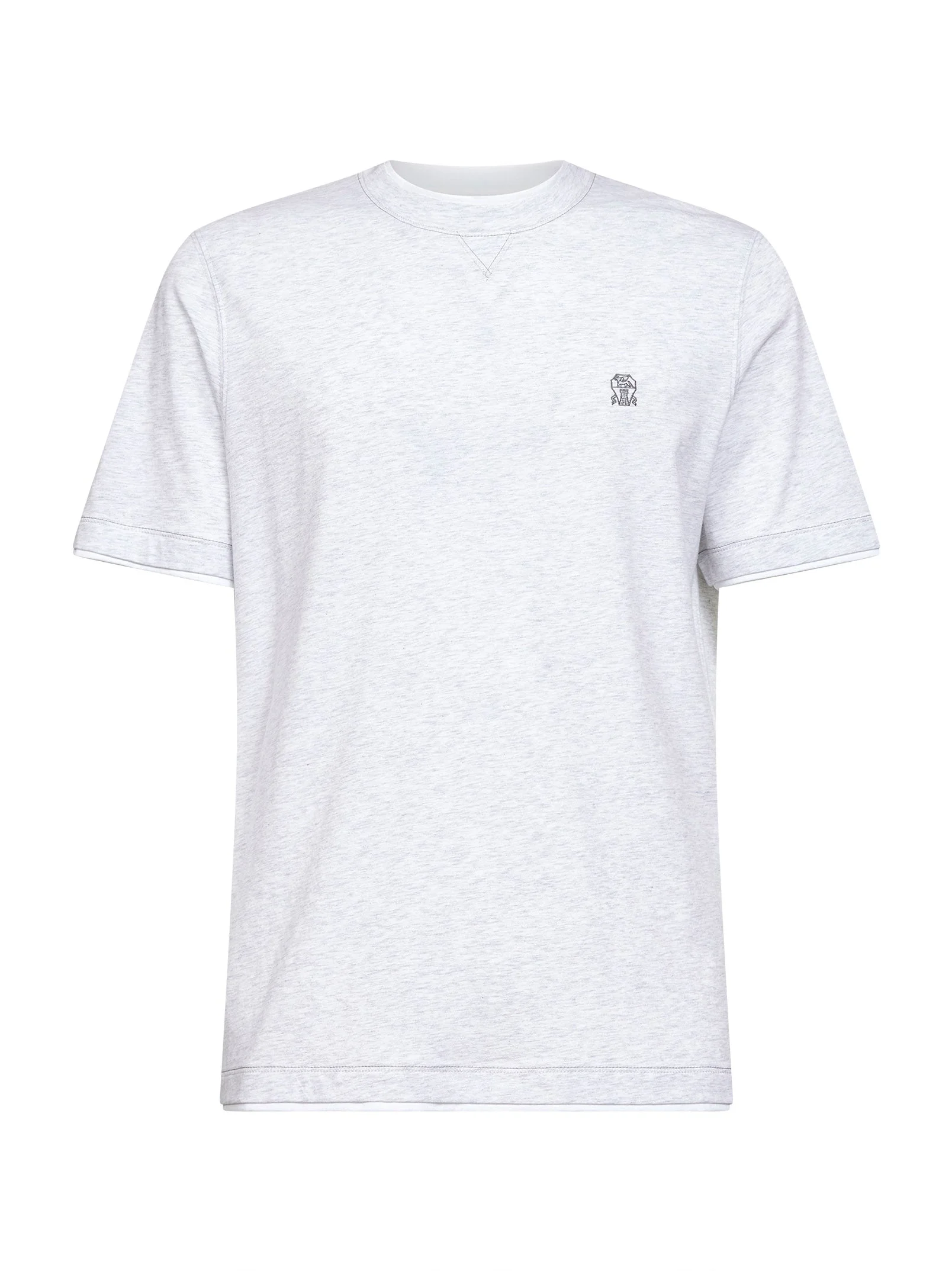 Brunello Cucinelli Men Grey Jersey Faux Layering Logo T-Shirt - 1