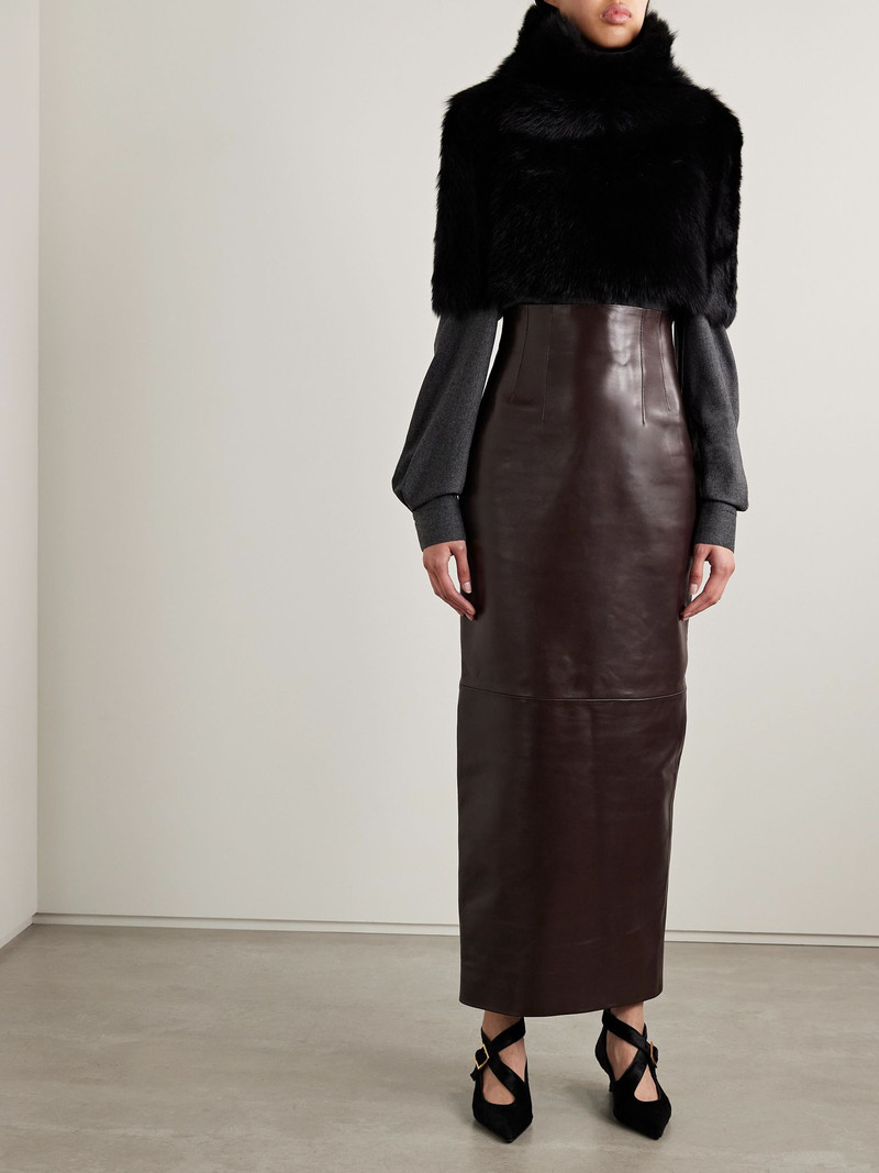 KHAITE Loxley leather maxi skirt Dark brown outlook
