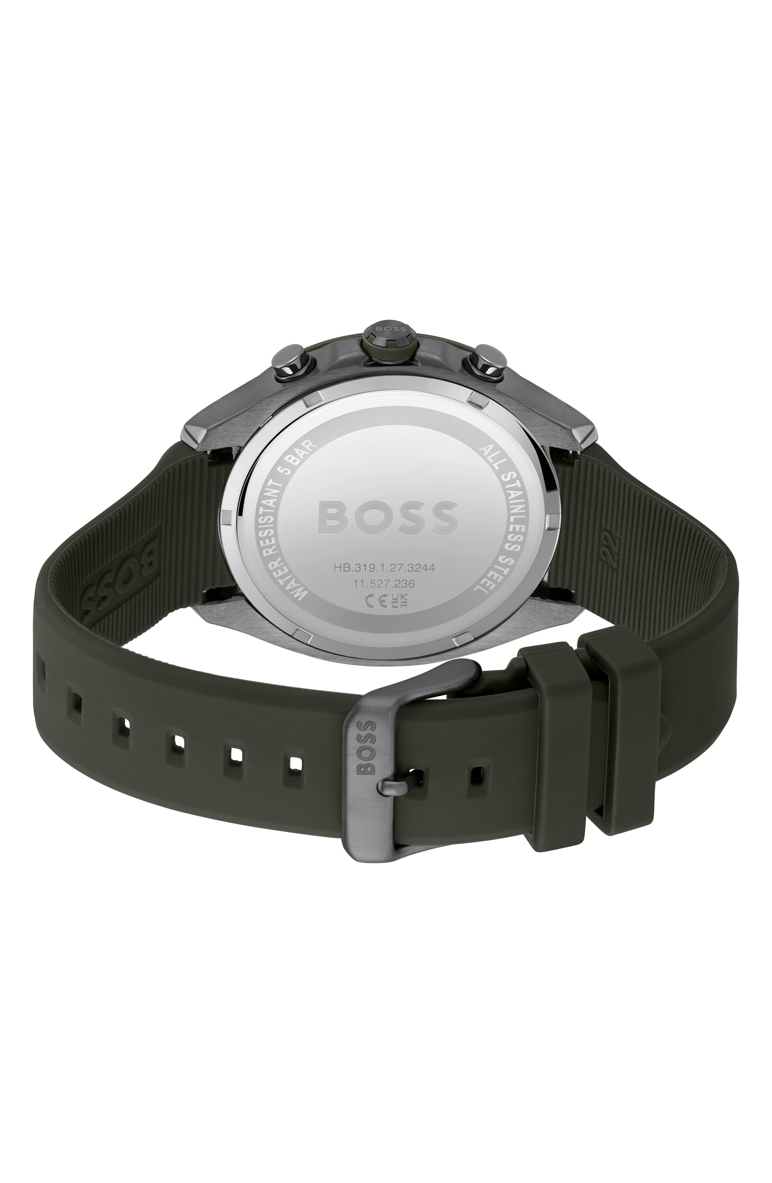 BOSS Velocity Chronograph Silicone Strap Watch, 44mm in Green at Nordstrom - 2