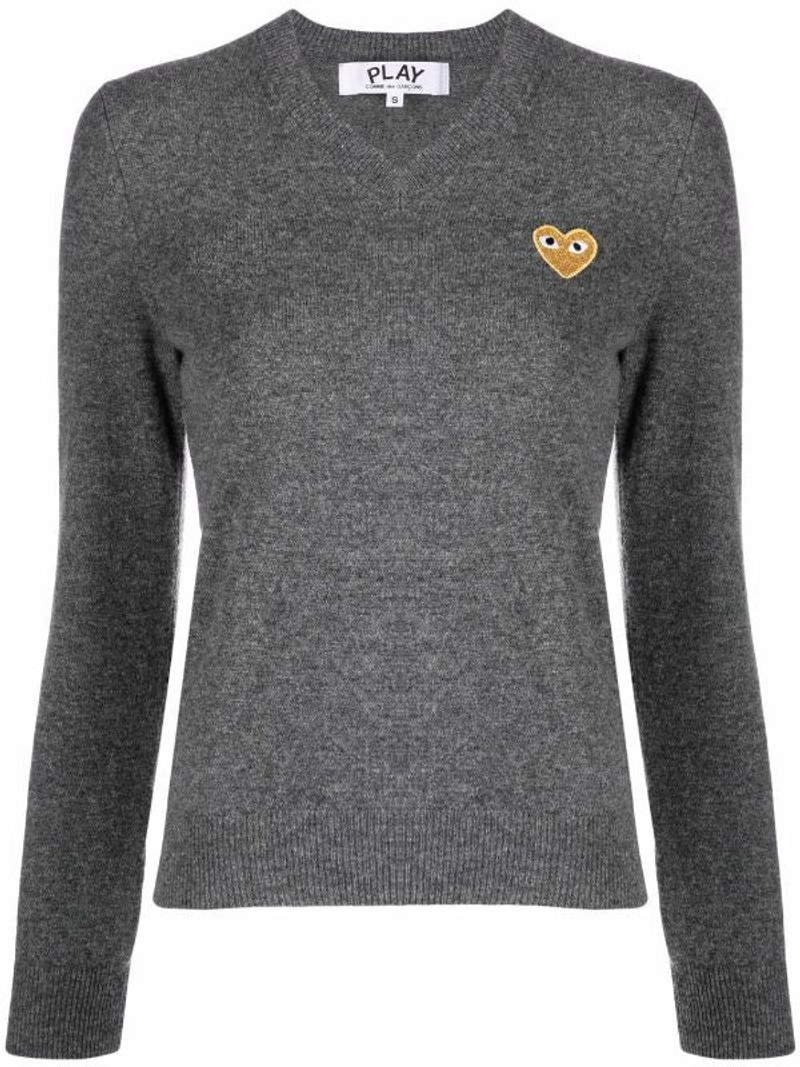 WOMENS V-NECK PULLOVER WITH GOLD HEART - MED GREY 1