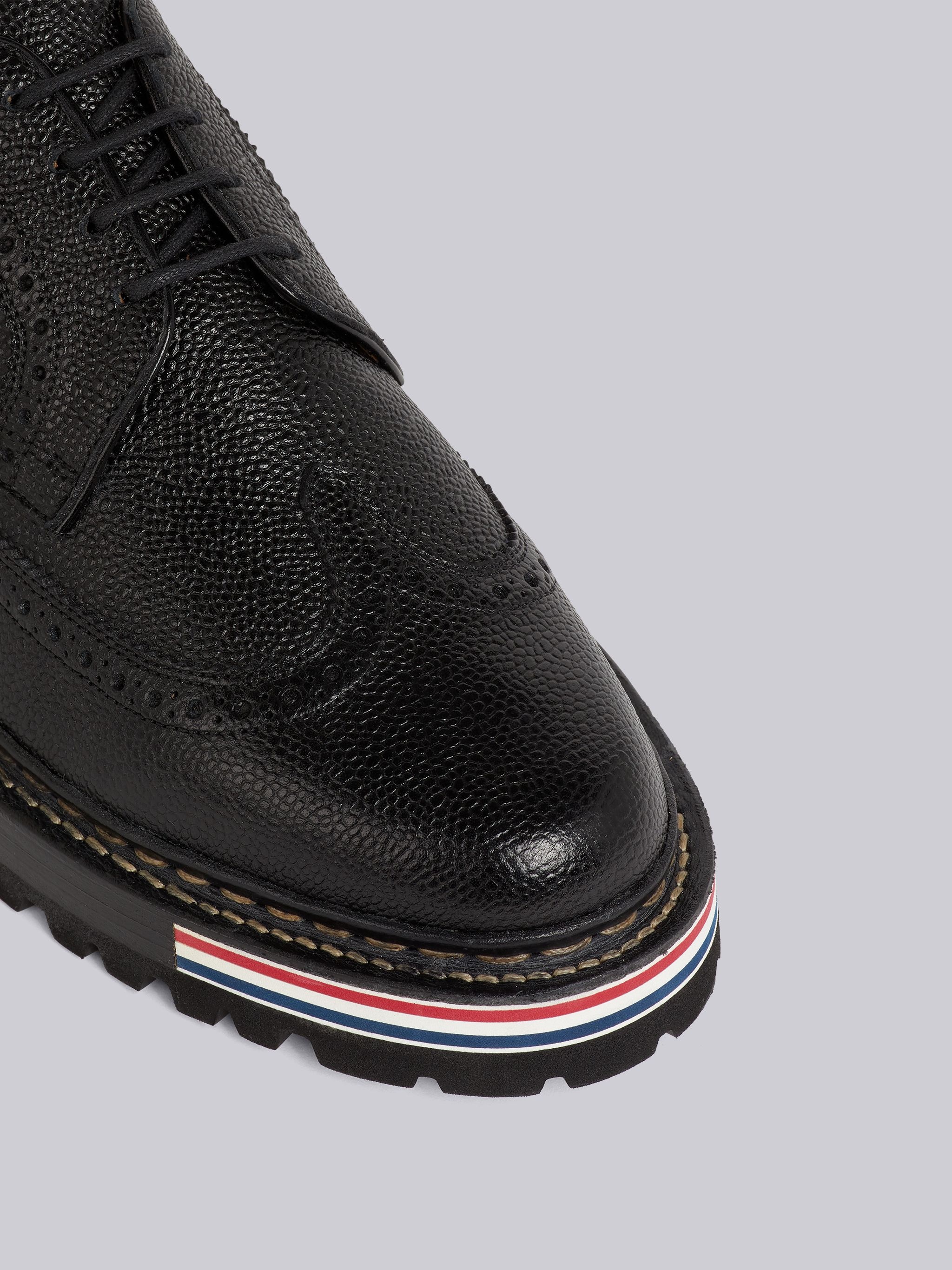 Black Pebbled Calfskin Hiking Sole Longwing Brogue - 2