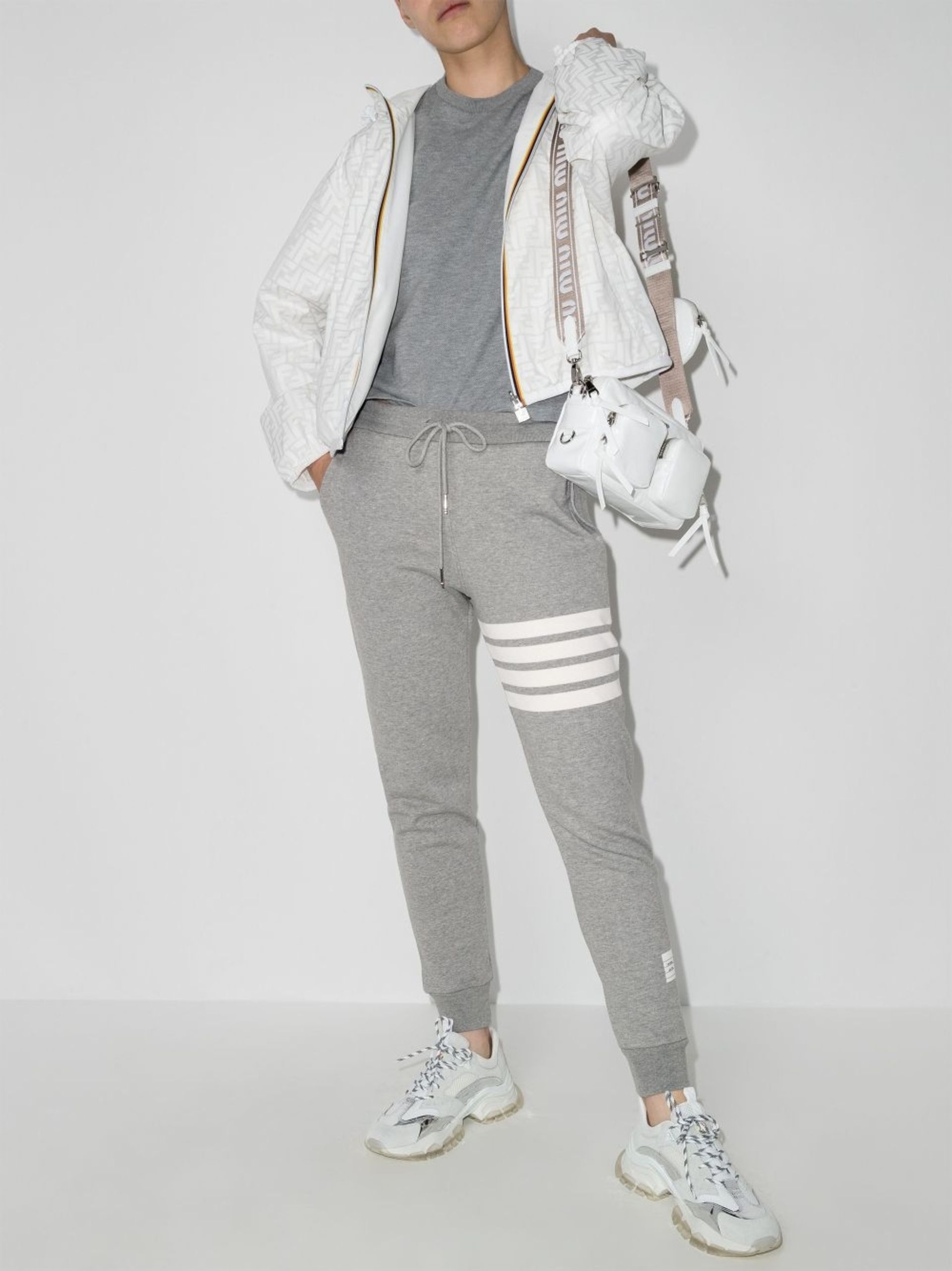 grey 4-bar stripe track pants - 5