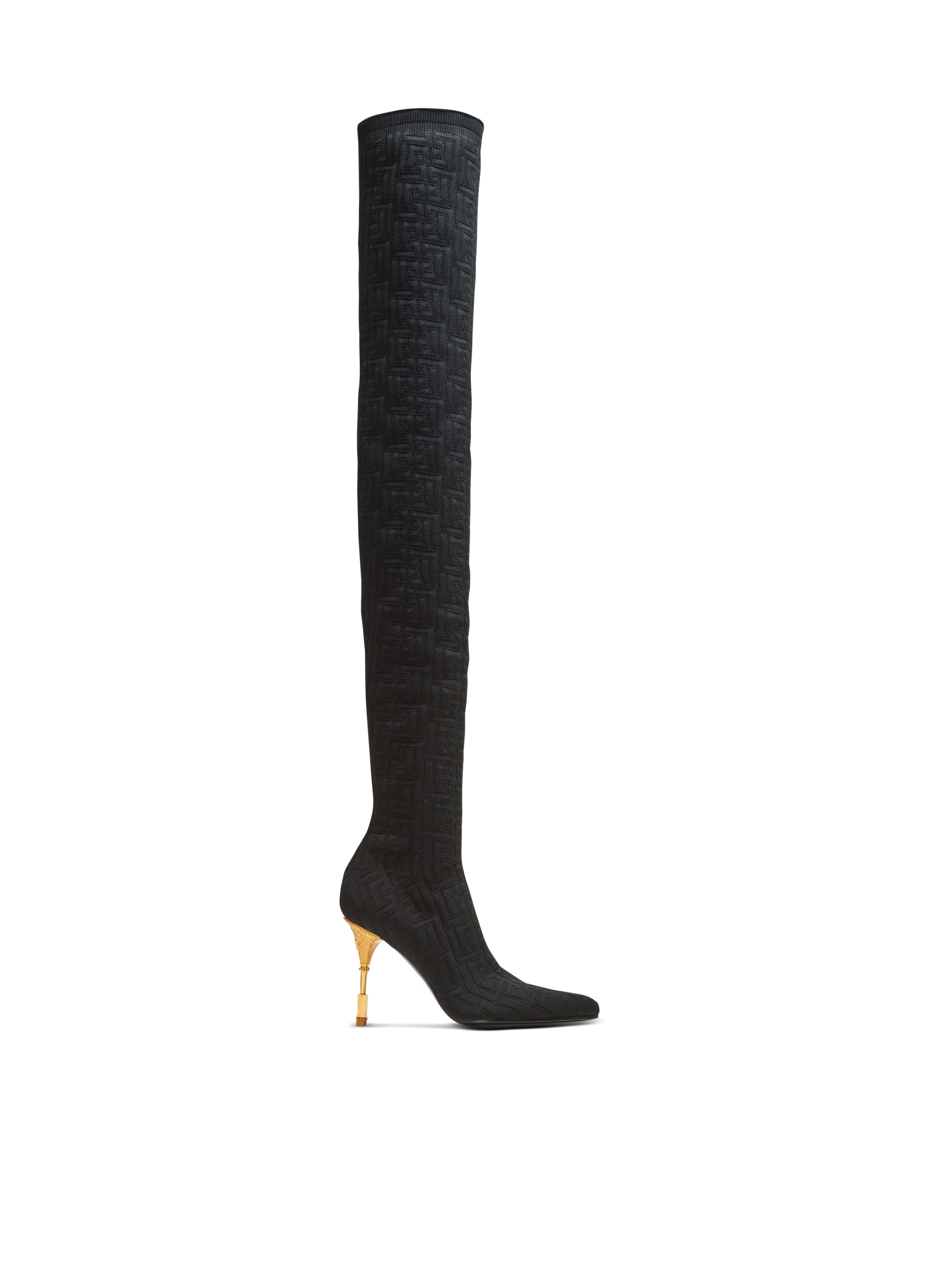 Balmain Moneta monogrammed knit thigh high boots REVERSIBLE