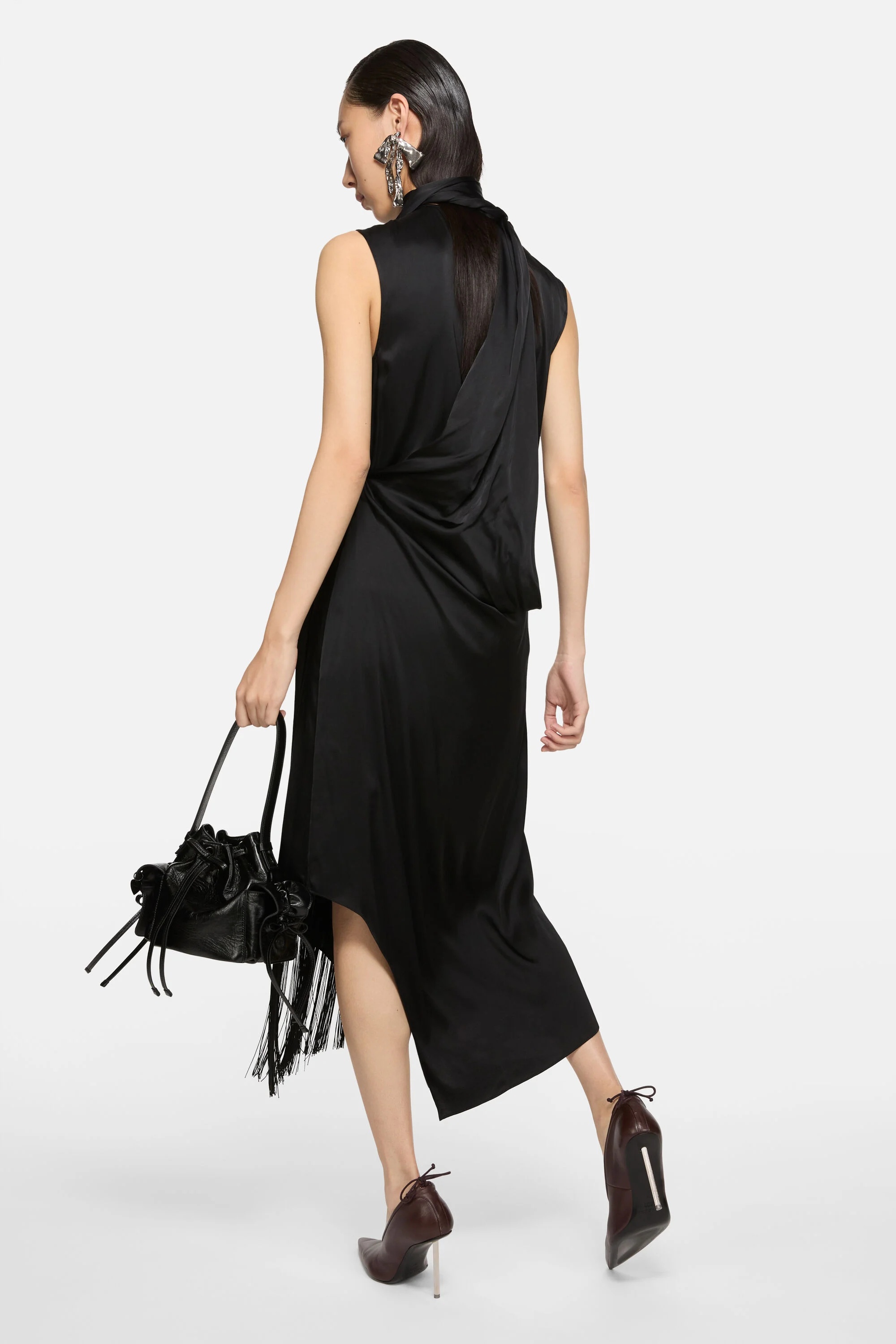 Satin Dress - Black - 3