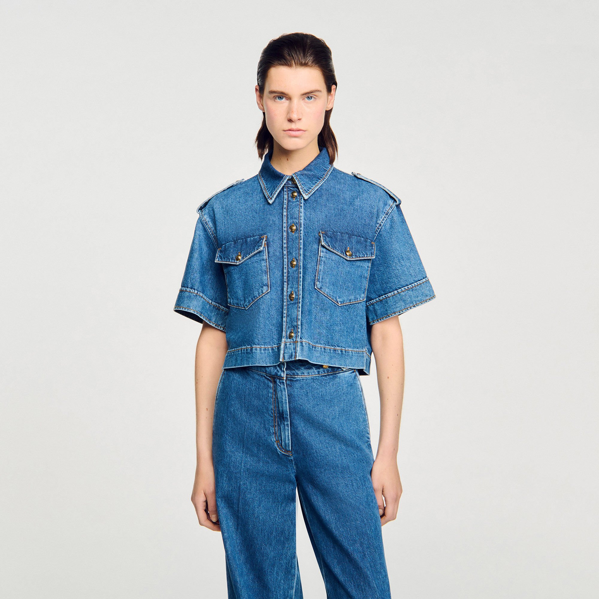 CROPPED DENIM SHIRT - 4
