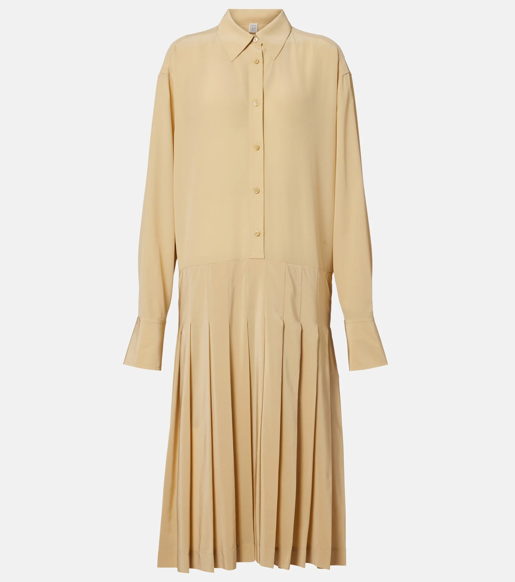 Pleated silk shirt dress - 1