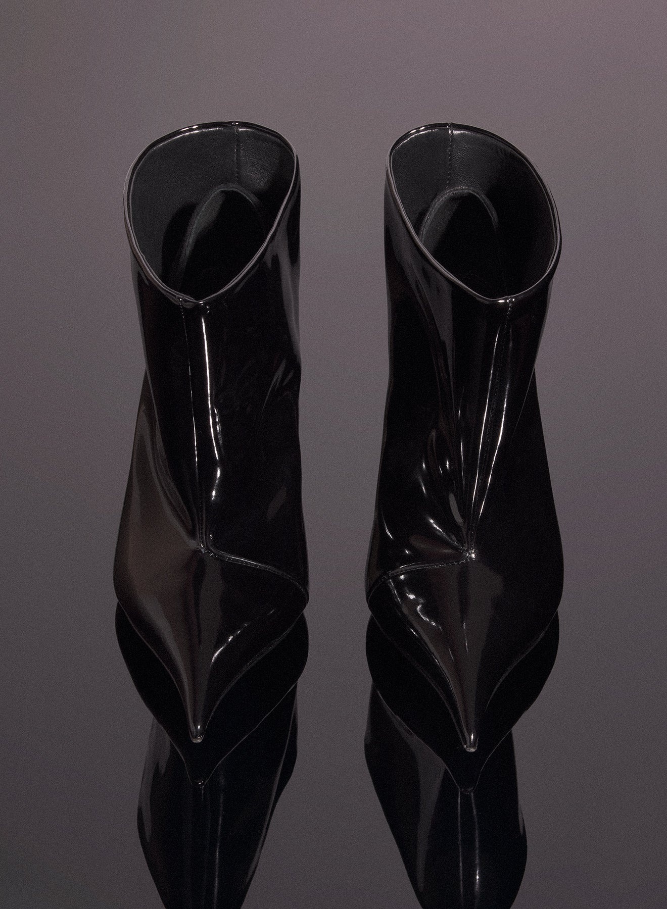 black shiny leather fang 95 ankle boots - 3