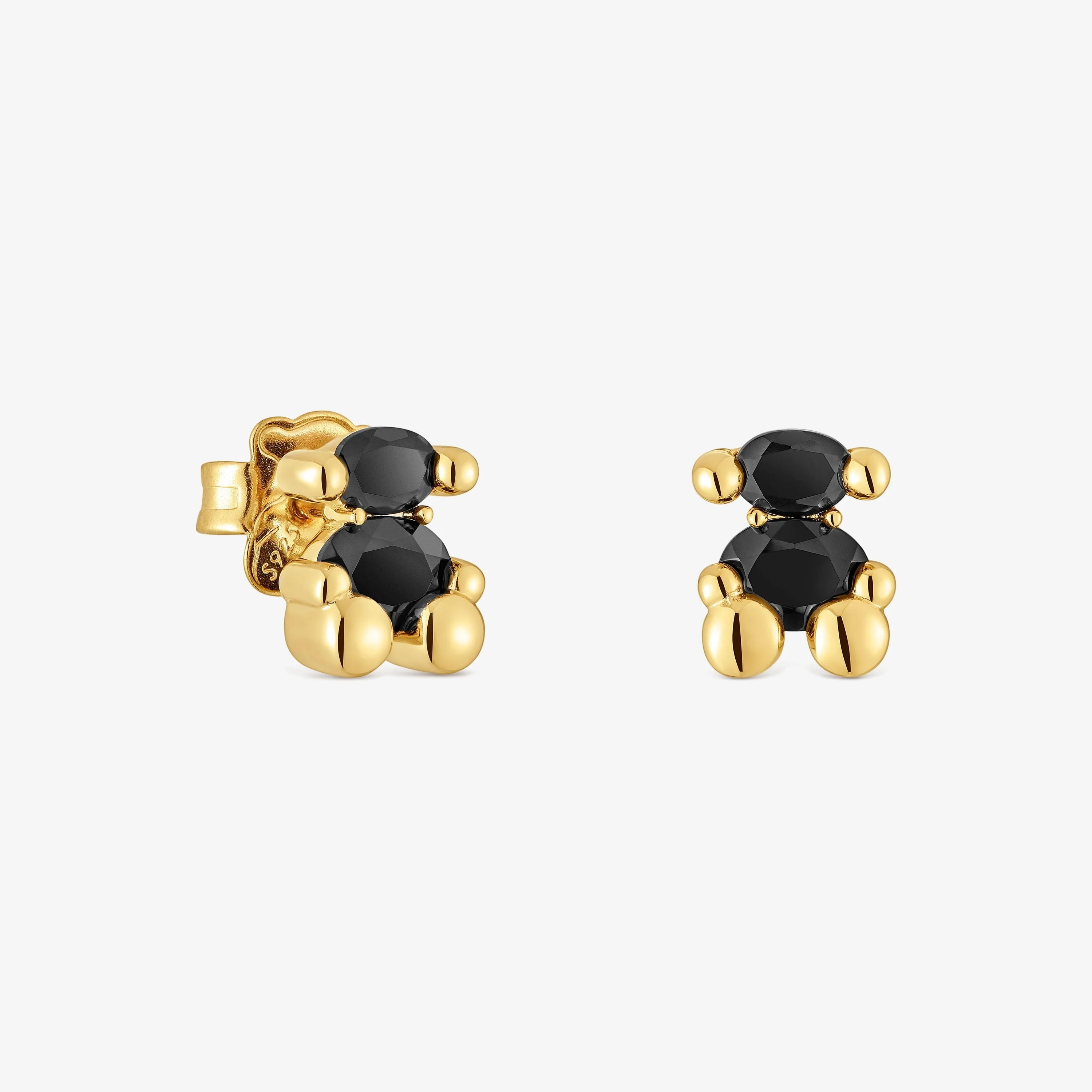 8 mm 18K gold vermeil and onyx bear motif Earrings Color Bear - 1