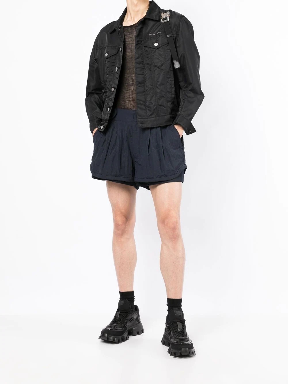 crease-effect pleated shorts - 4