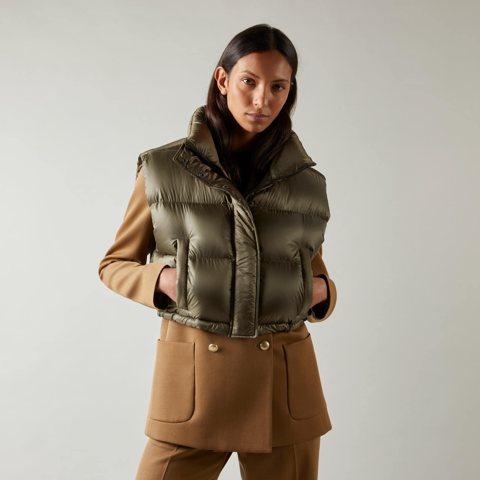 Cropped Down Gilet Green - 4