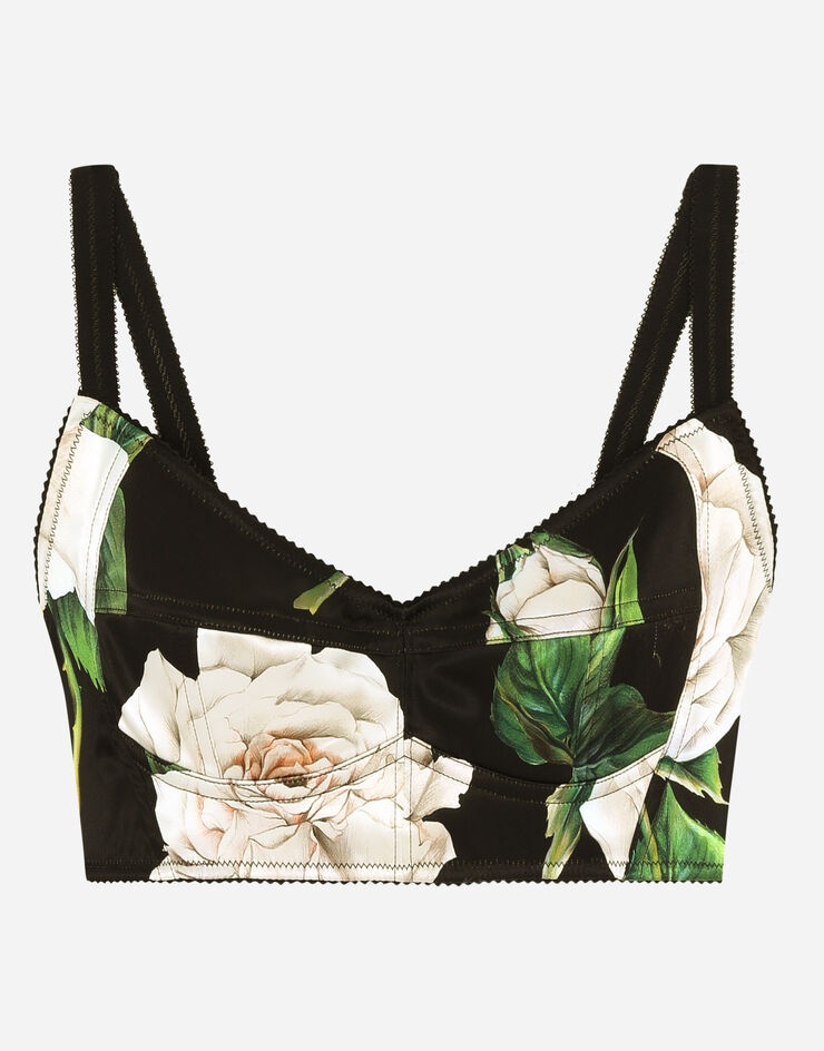 Satin top with white rose print - 1