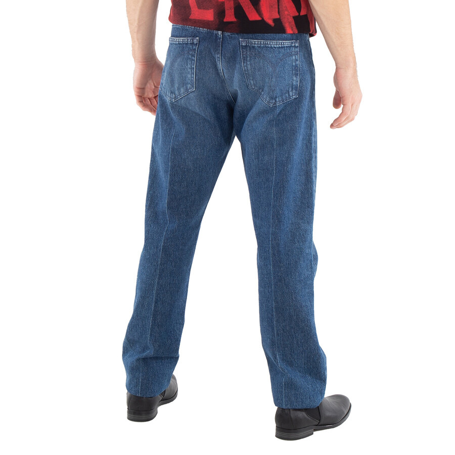 Versace Men's Washed Medium Blue Straight-Leg Mid-Rise Jeans - 6