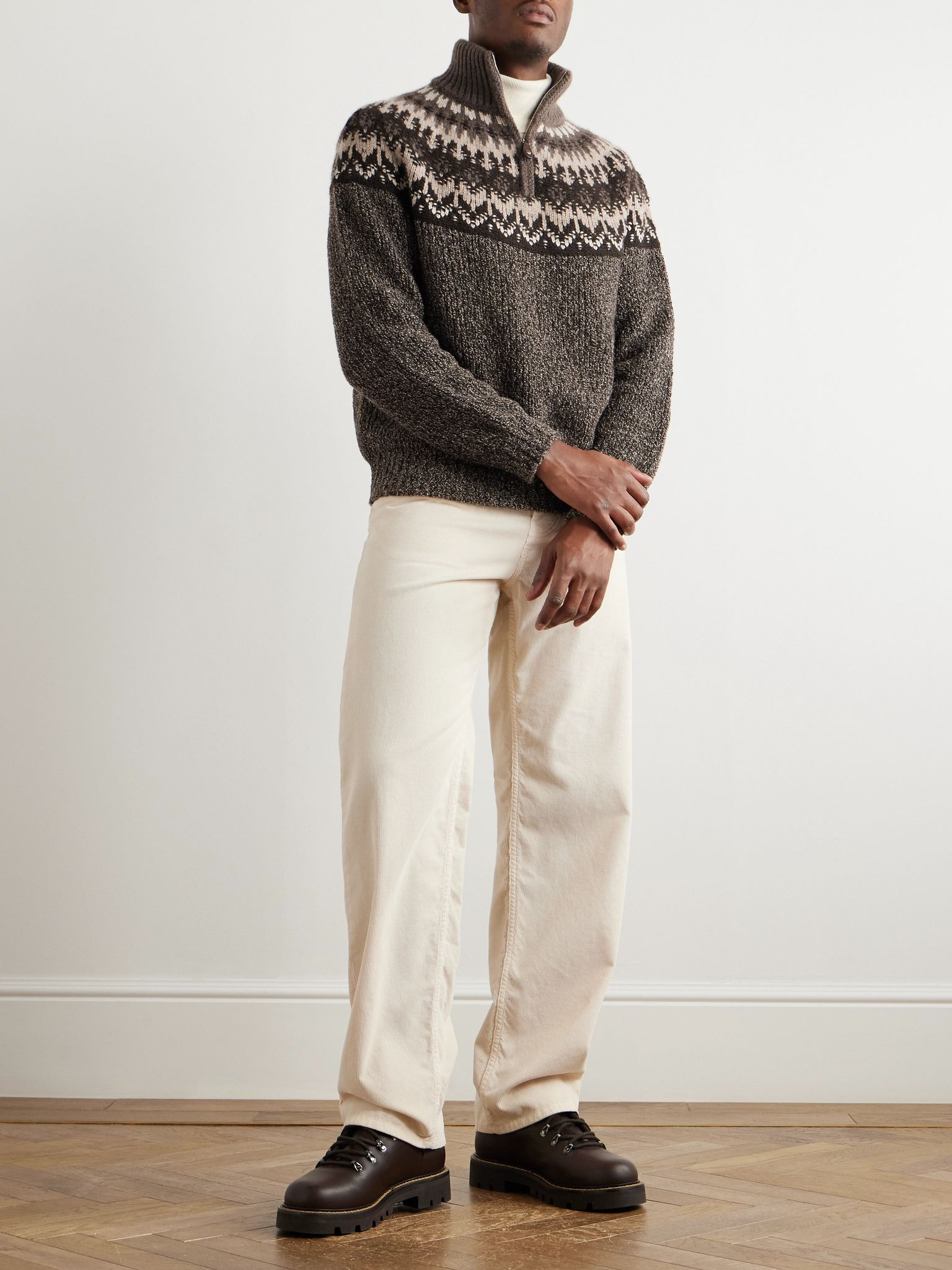 Fair Isle Cashmere and Silk-Blend Half-Zip Sweater Brown - 2