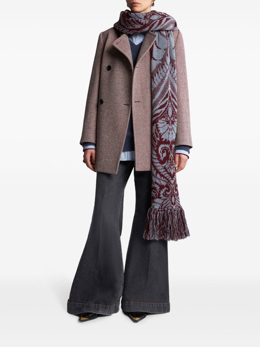 herringbone-pattern double-breasted coat - 2