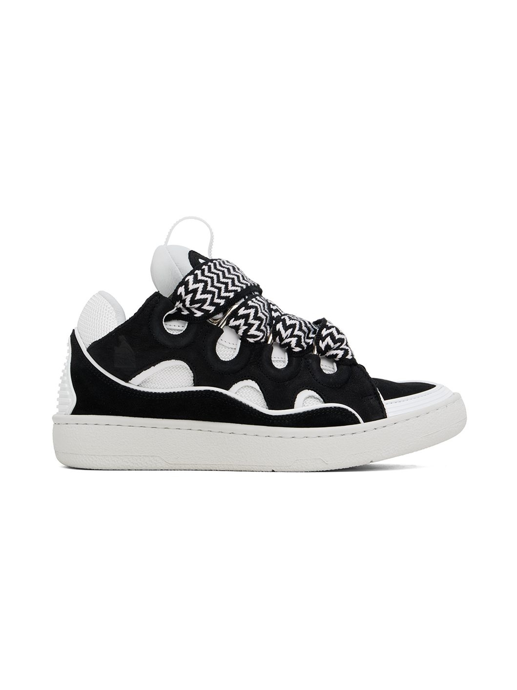 Black & White Leather Curb Sneakers - 1