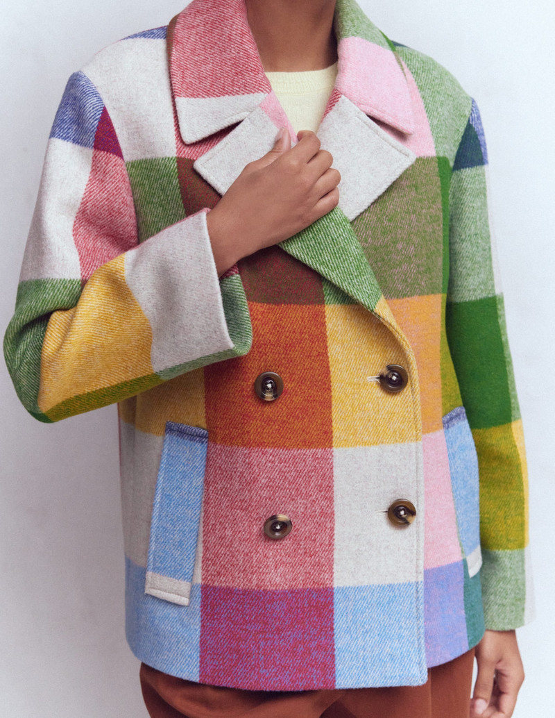 Revere Collar Wool Coat-Giant Multigingham 3