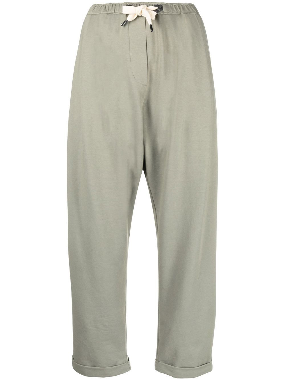 drawstring cropped cotton trousers - 1