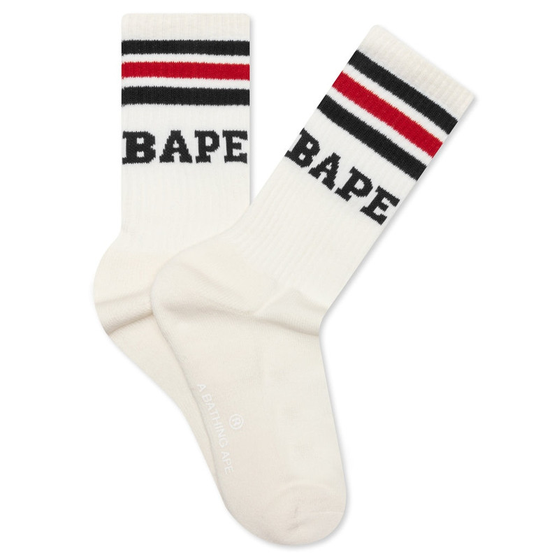 BAPE STRIPE SOCKS - BLACK/RED - 1