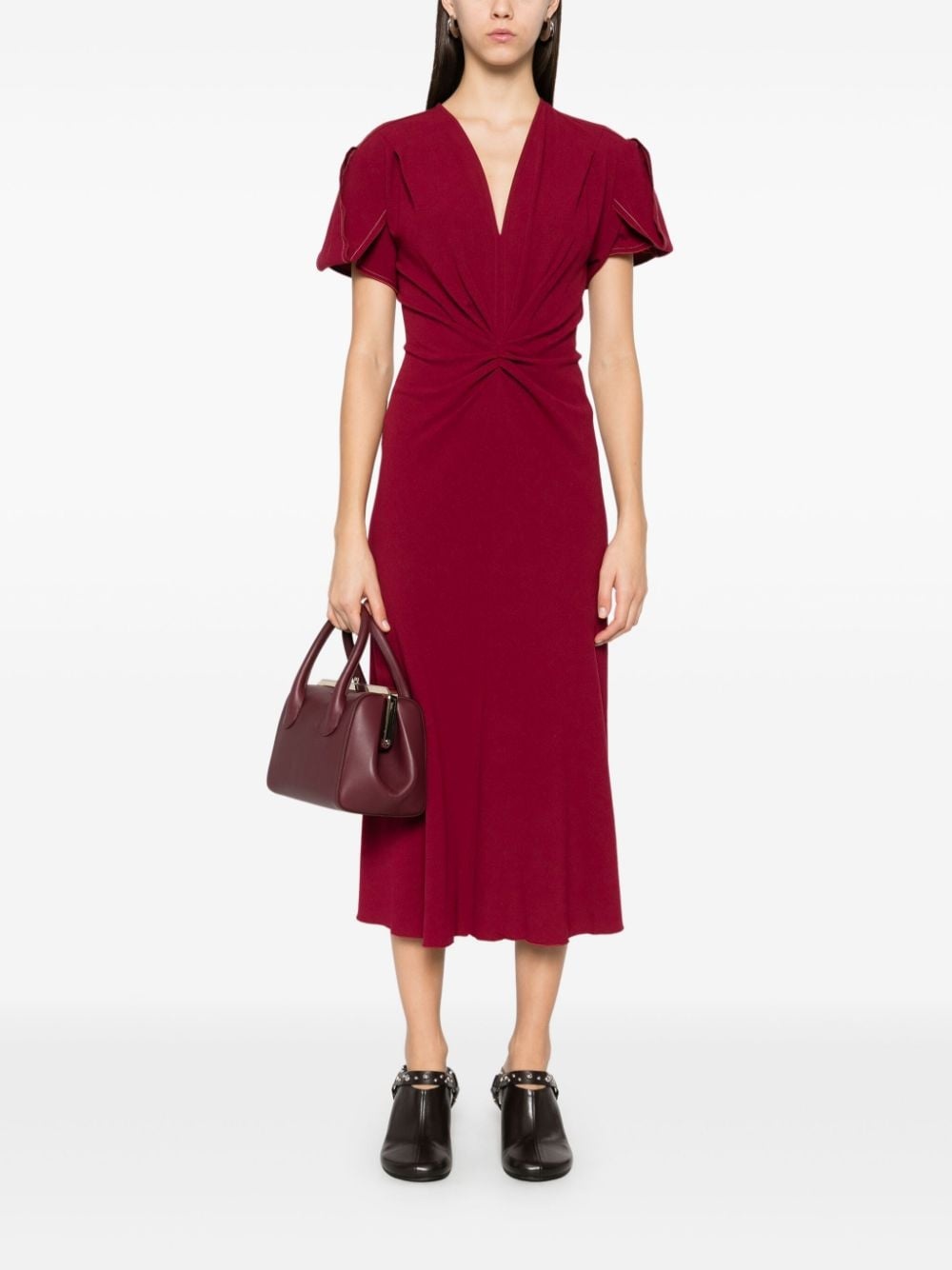 gathered V-neck midi dress - 2