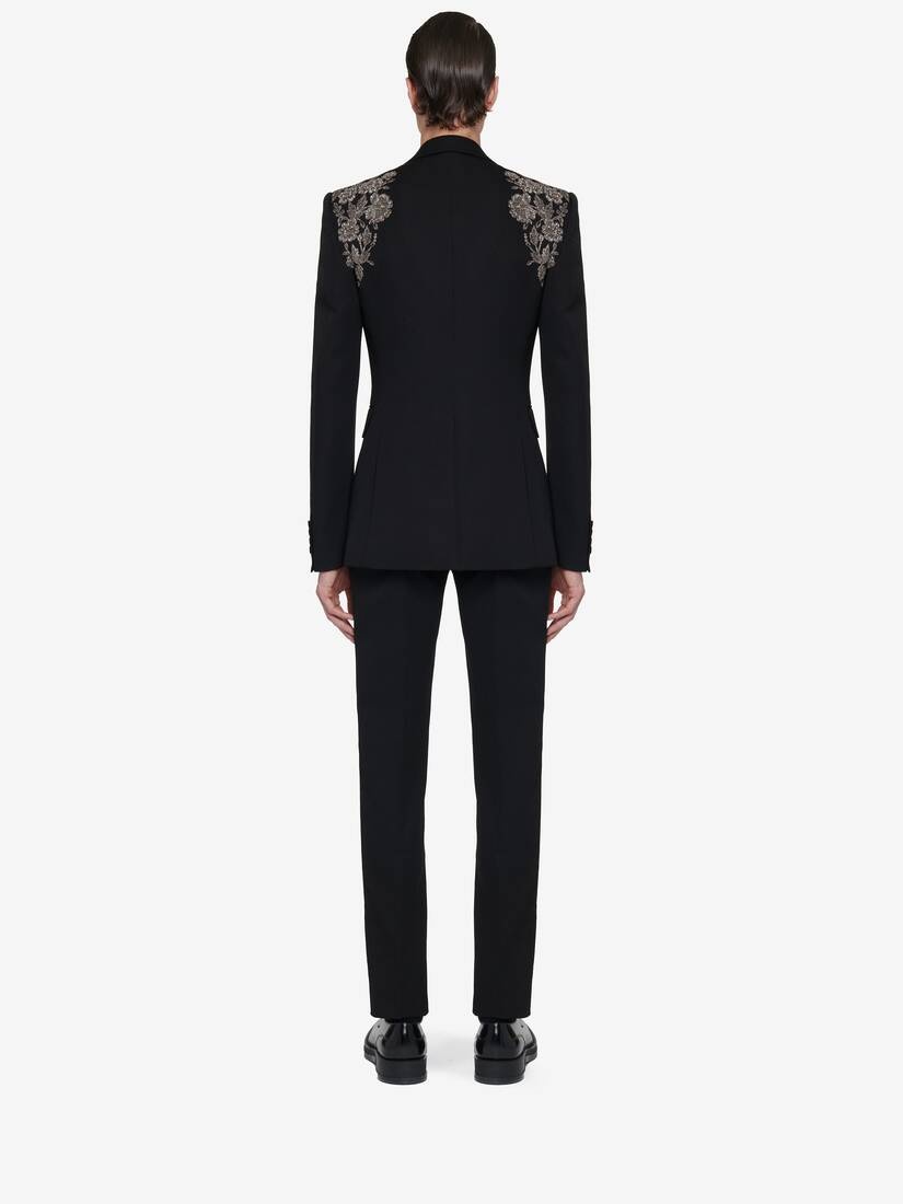 Men's Embroidered Harness Single-breasted Jacket in Black - 5