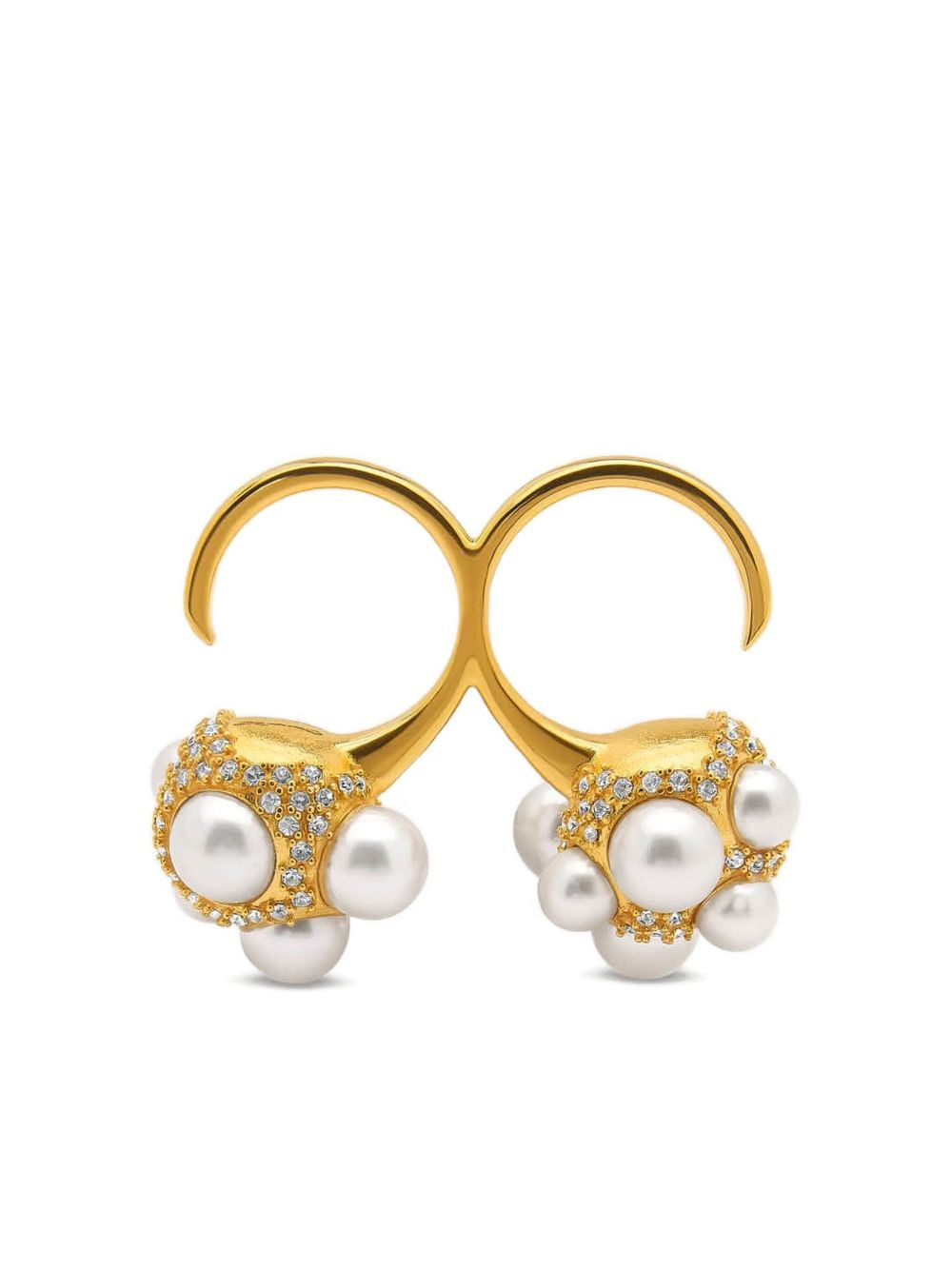 faux-pearl double ring - 4