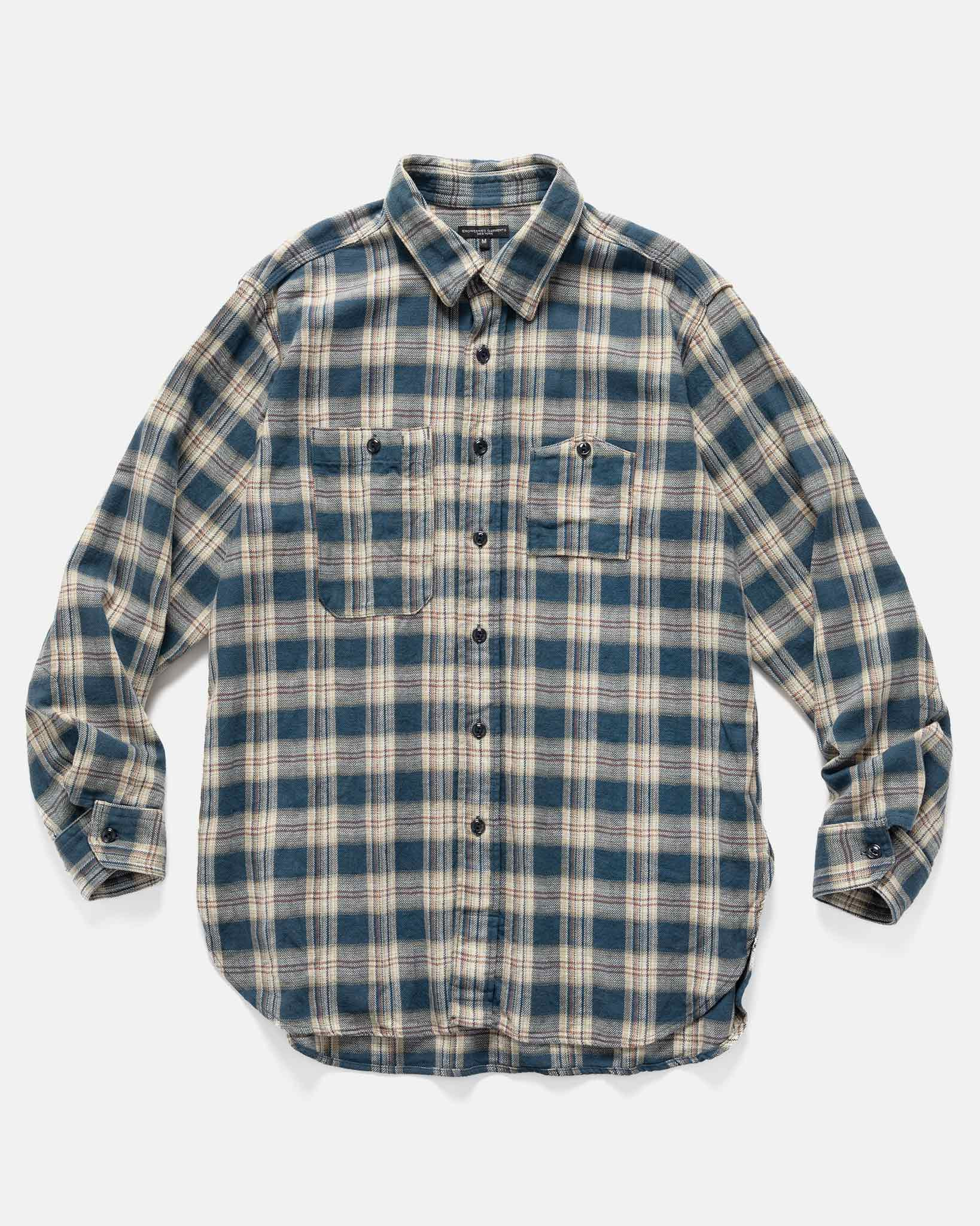 Cotton Plaid Jacquard Work Shirt Navy - 1