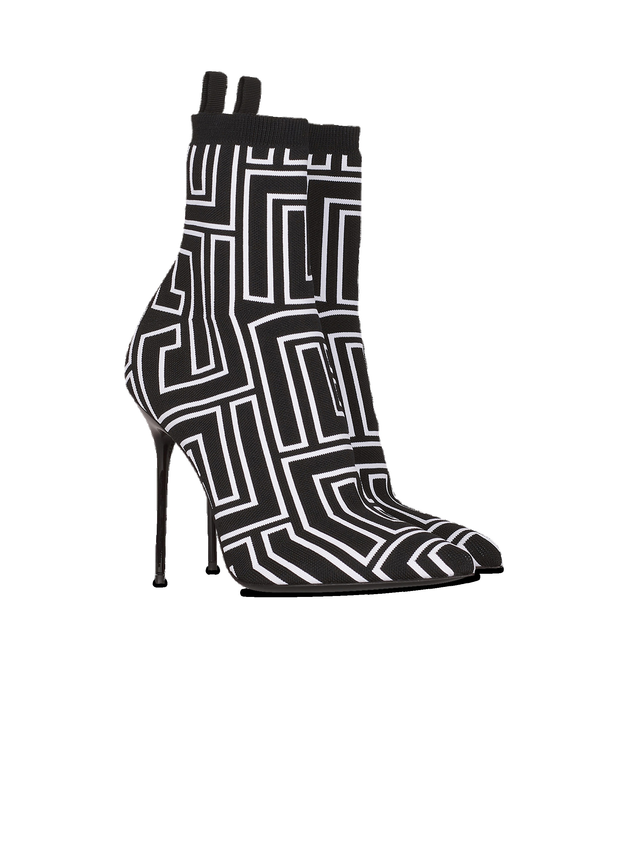 Bicolor stretch knit Skye ankle boots with Balmain monogram - 2