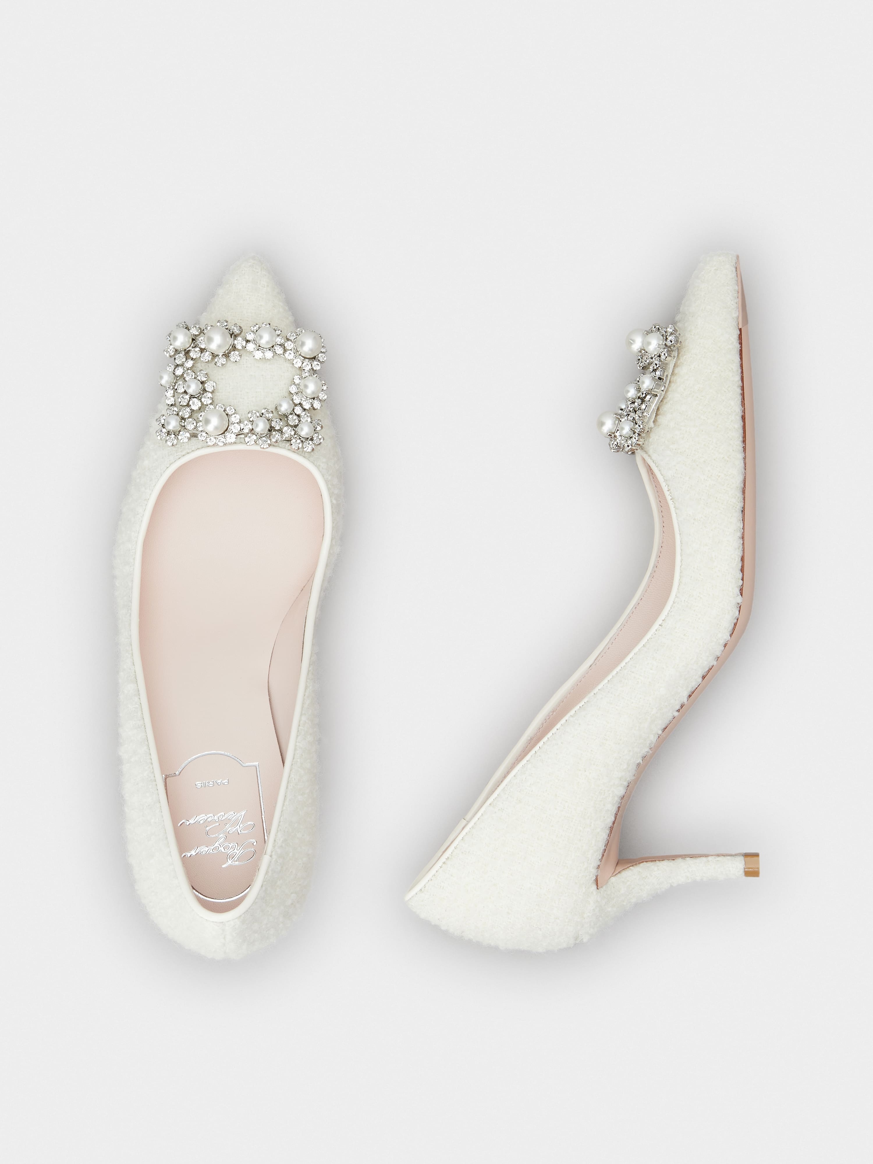 Flower Strass Pearl Buckle Pumps in Fabric - 4