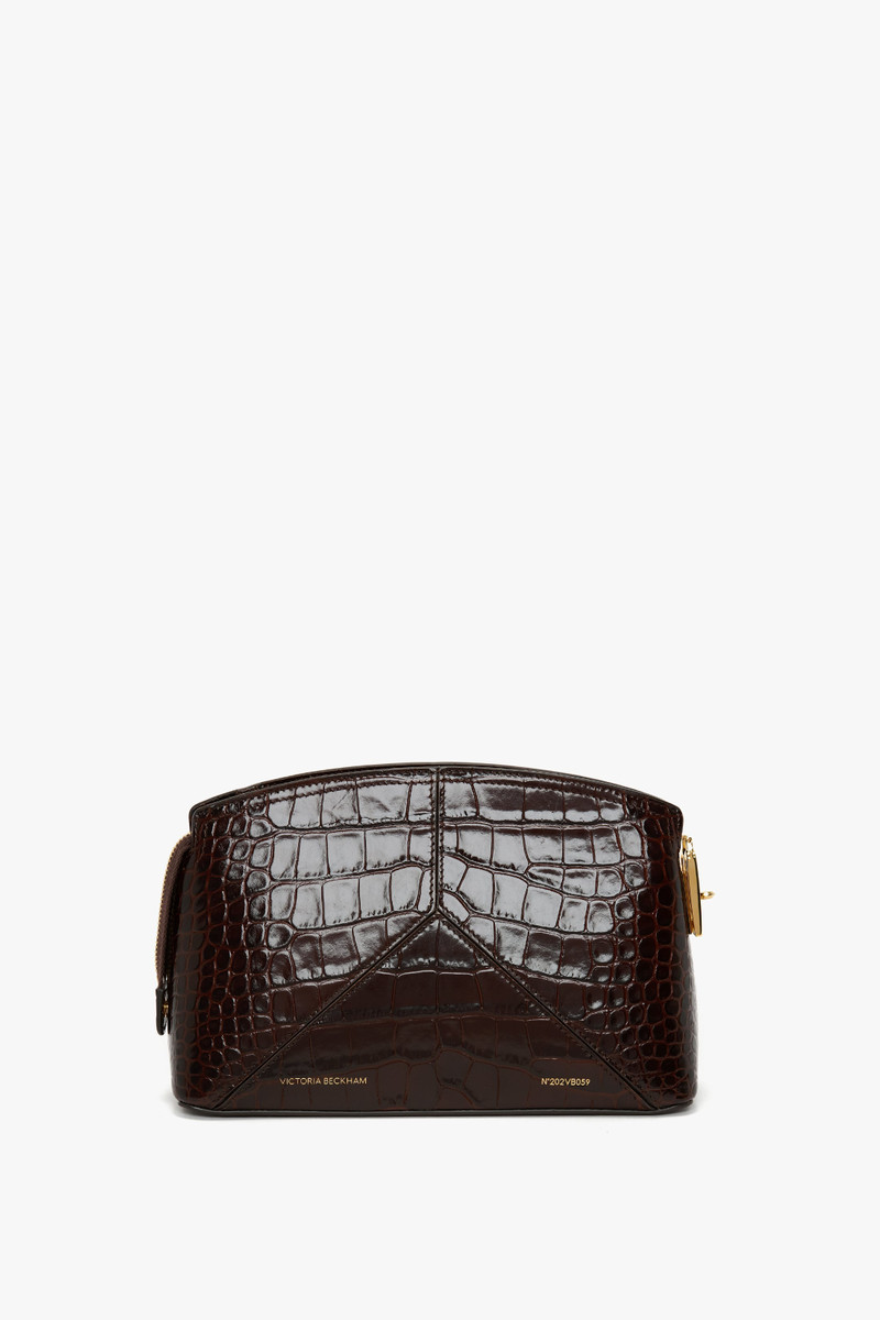Victoria Crossbody Bag In Dark Brown Croc Embossed Leather 3