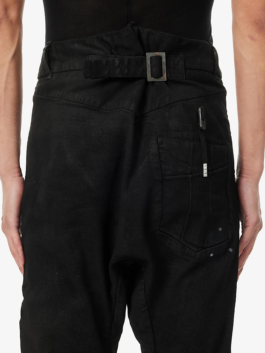 Asymmetric-waist drawstring-trim regular-fit stretch-denim jeans - 5