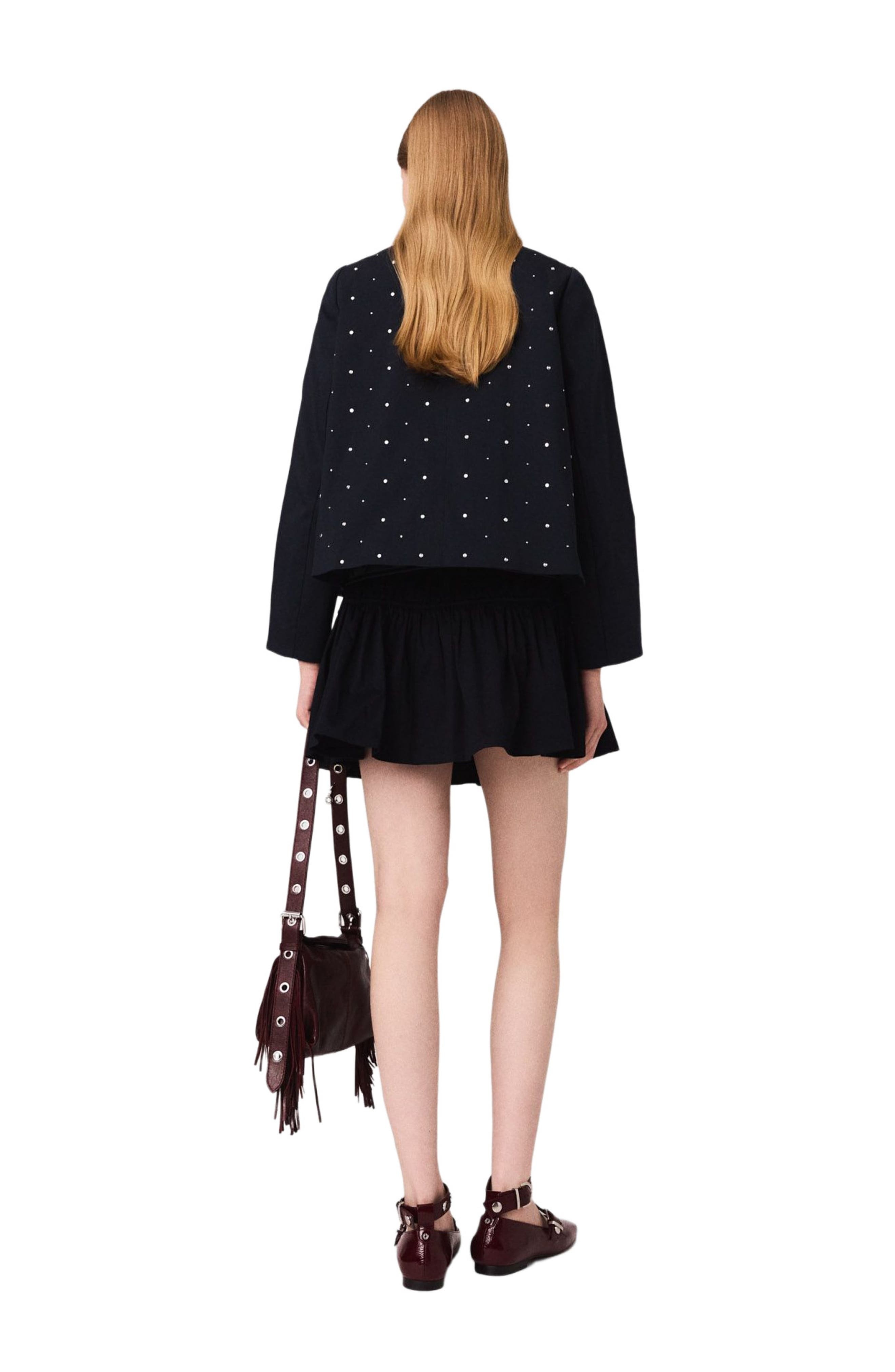 maje Cropped velvet collar jacket in Navy at Nordstrom - 3