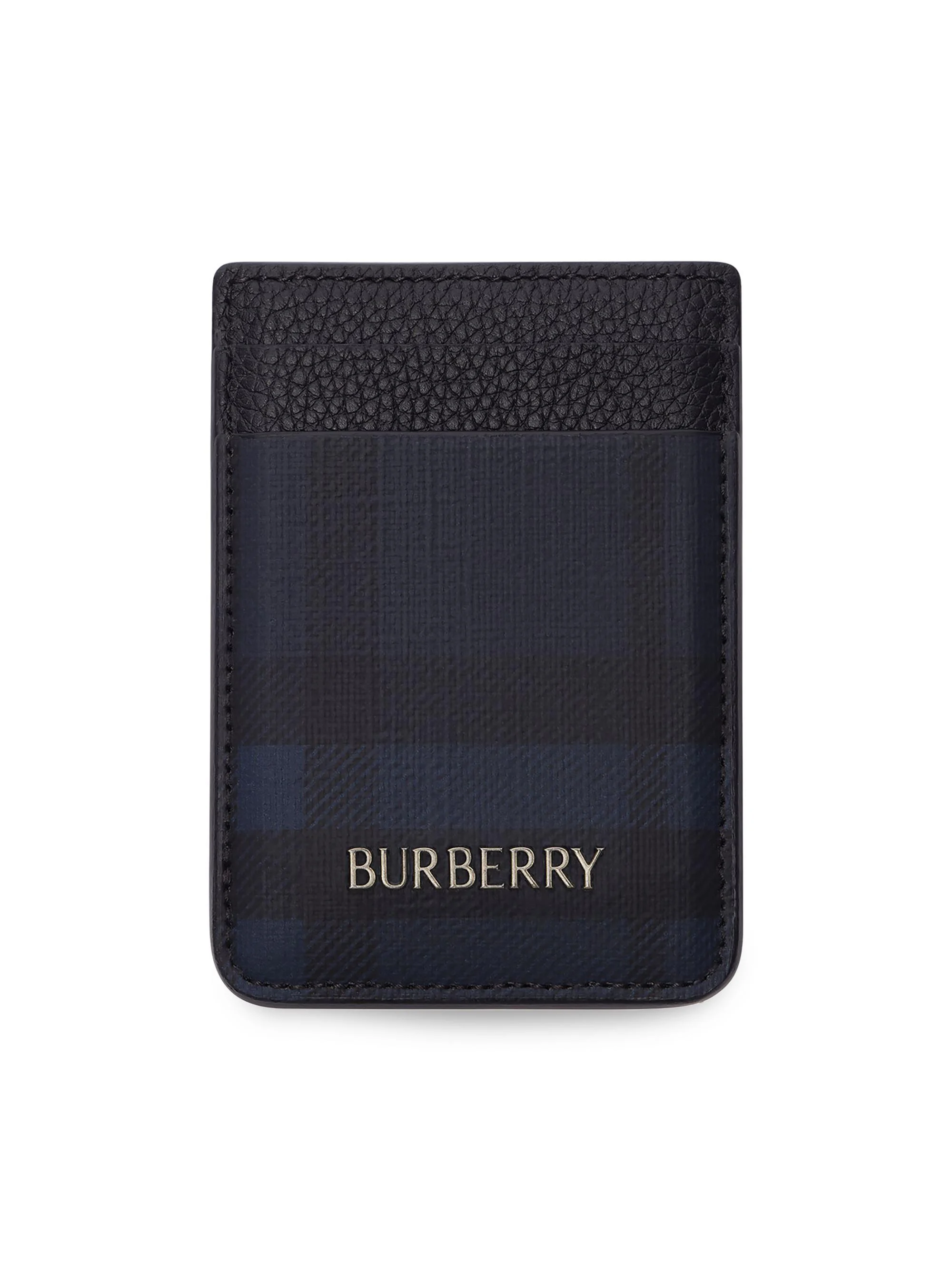 Men's City Check Leather Card Case - Navy - 1