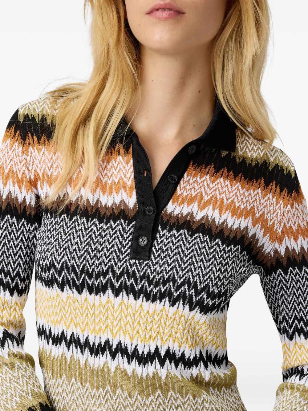 chevron-pattern polo neck top - 4