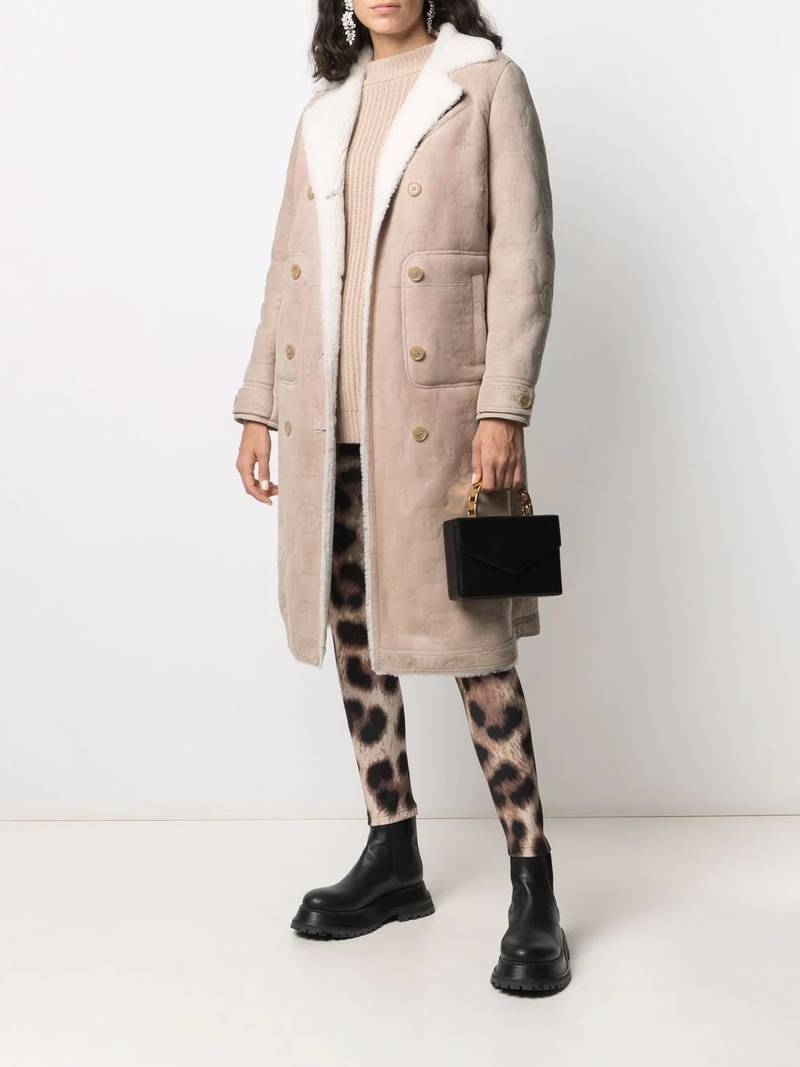 PHILIPP PLEIN monogram-embossed long shearling coat outlook
