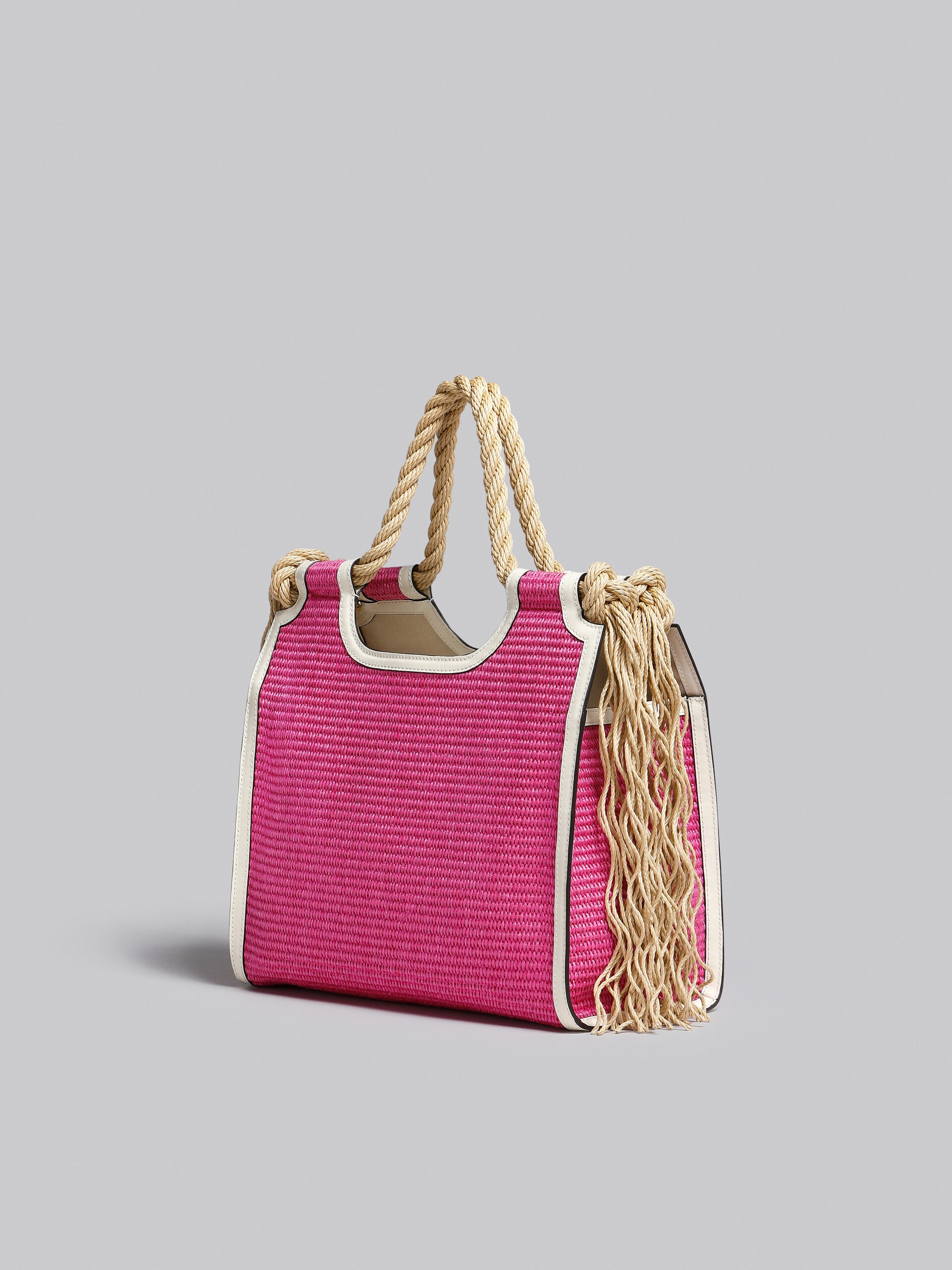 MARNI X NO VACANCY INN - MARCEL TOTE BAG IN PINK RAFFIA WITH WHITE TRIMS - 3