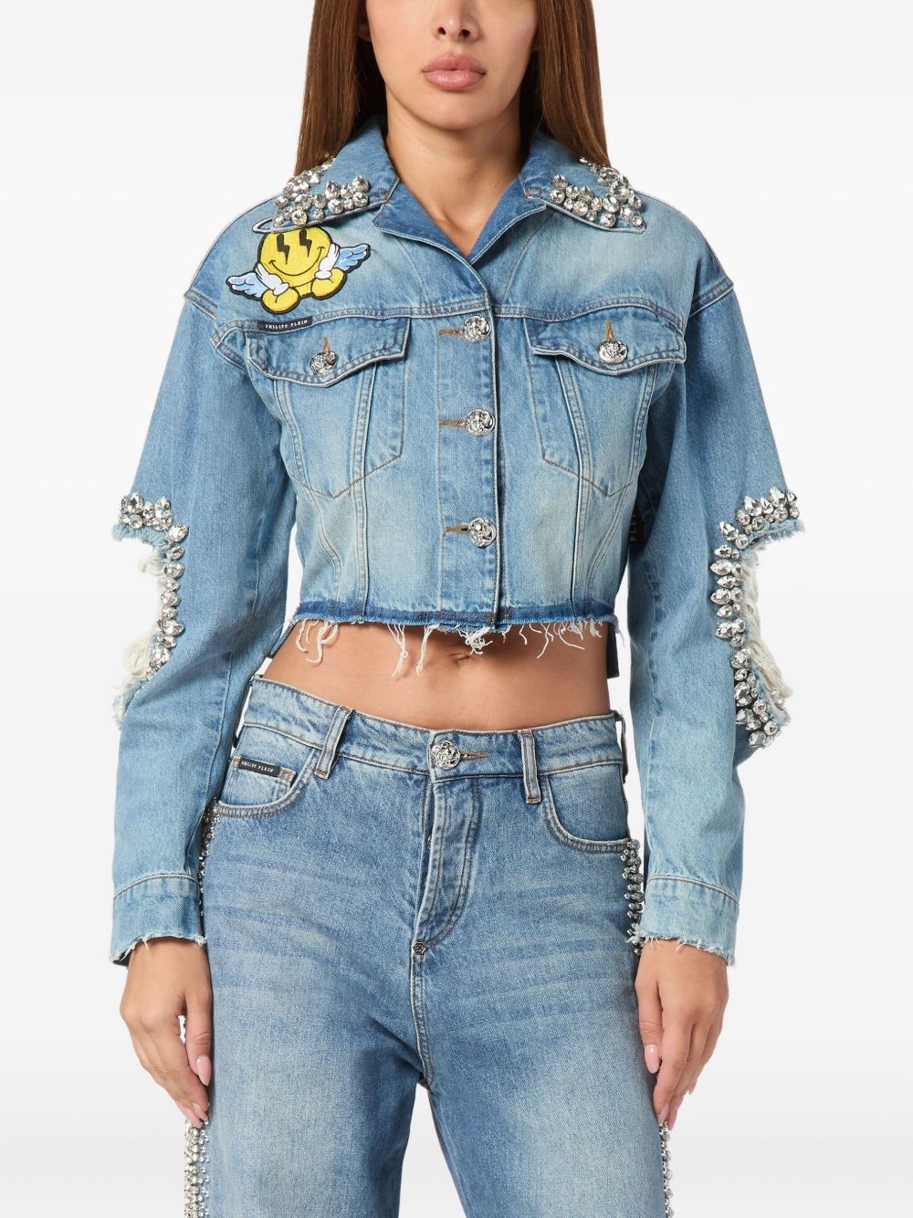 denim cropped Smile jacket - 3