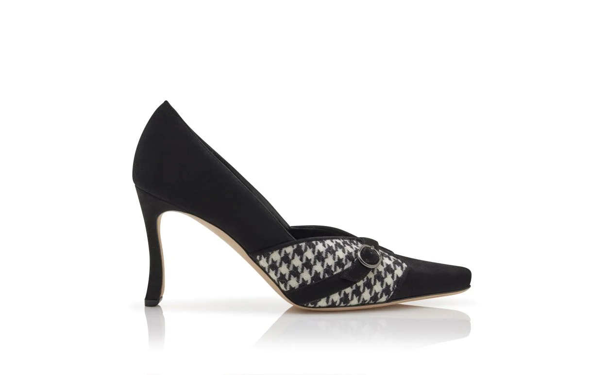 Black Suede Houndstooth Detail Pumps - 1