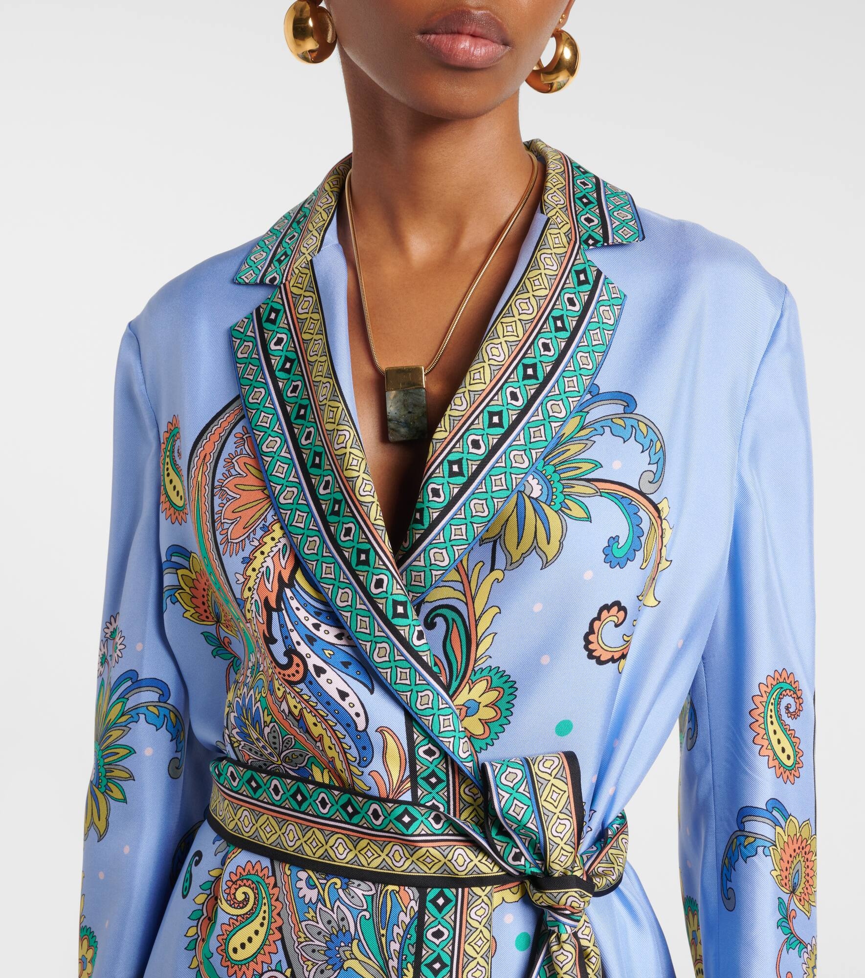 Paisley silk twill wrap blazer - 4